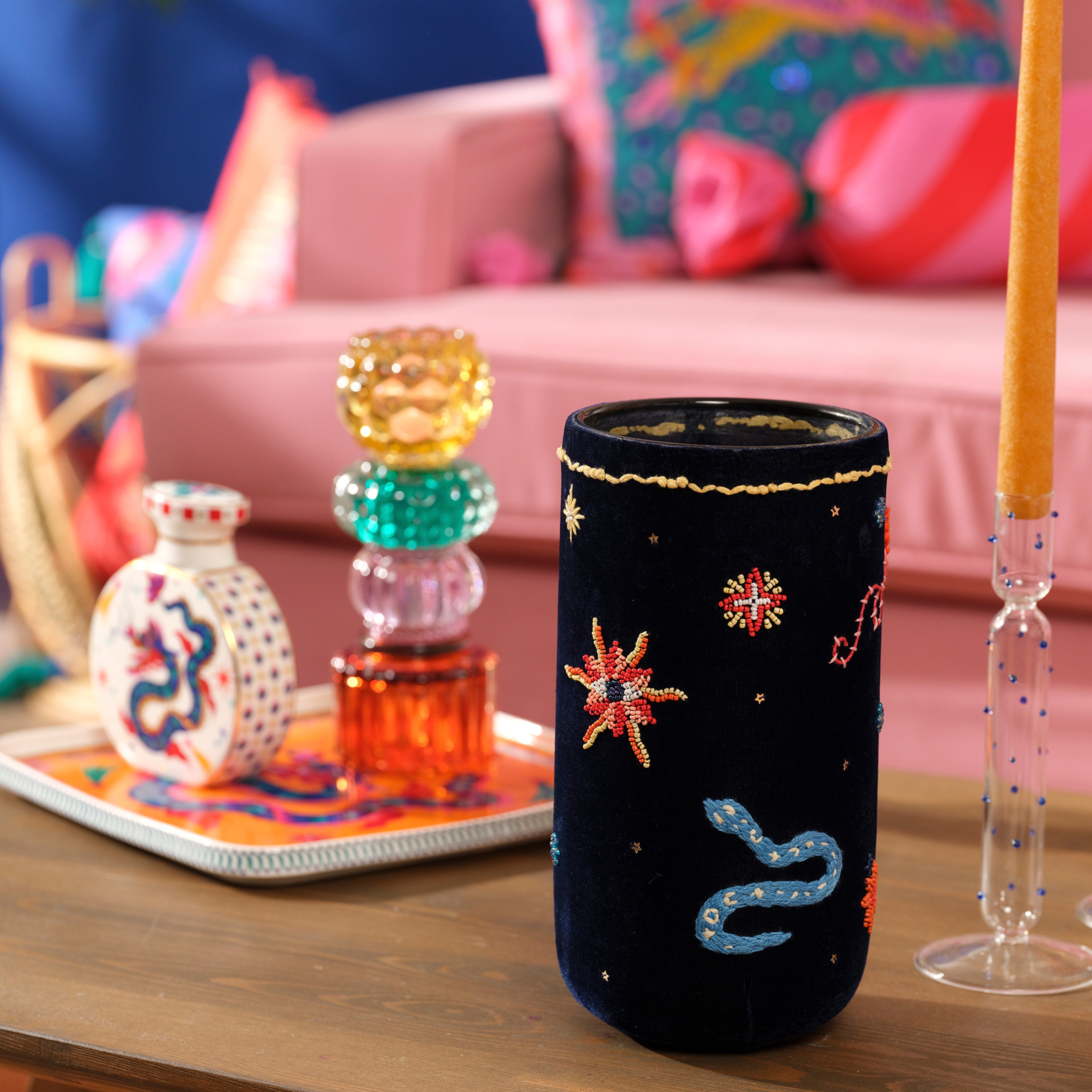 Aravalı El İşi Vazo 13x13x25 Cm Lacivert