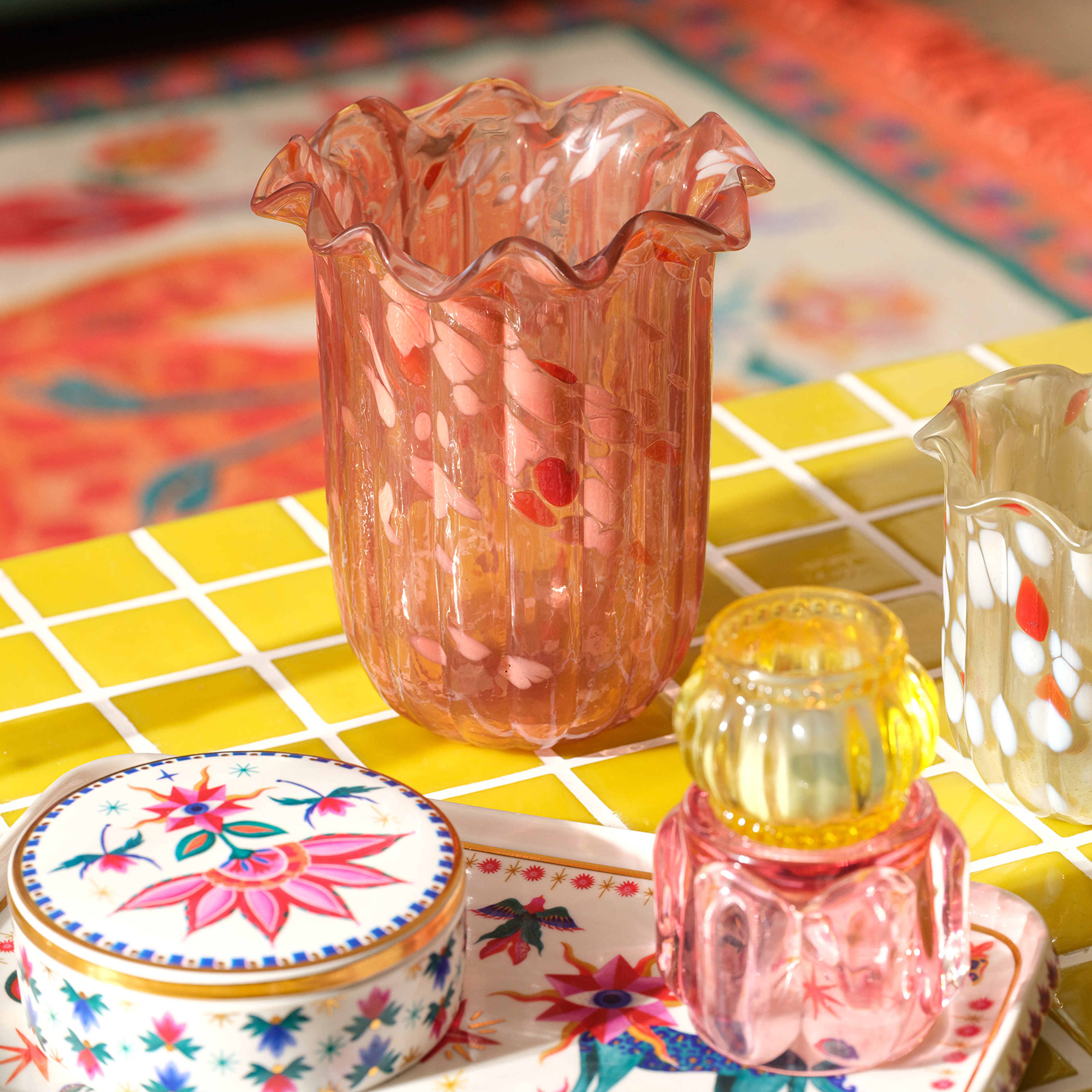 Aravalı Cam Vazo 13x13x18 Cm Turuncu