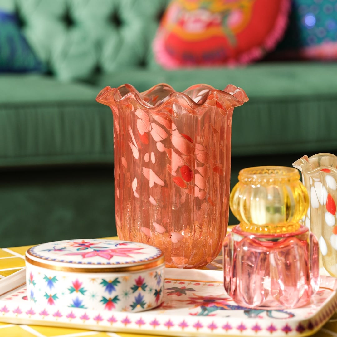 Aravalı Cam Vazo 13x13x18 Cm Turuncu