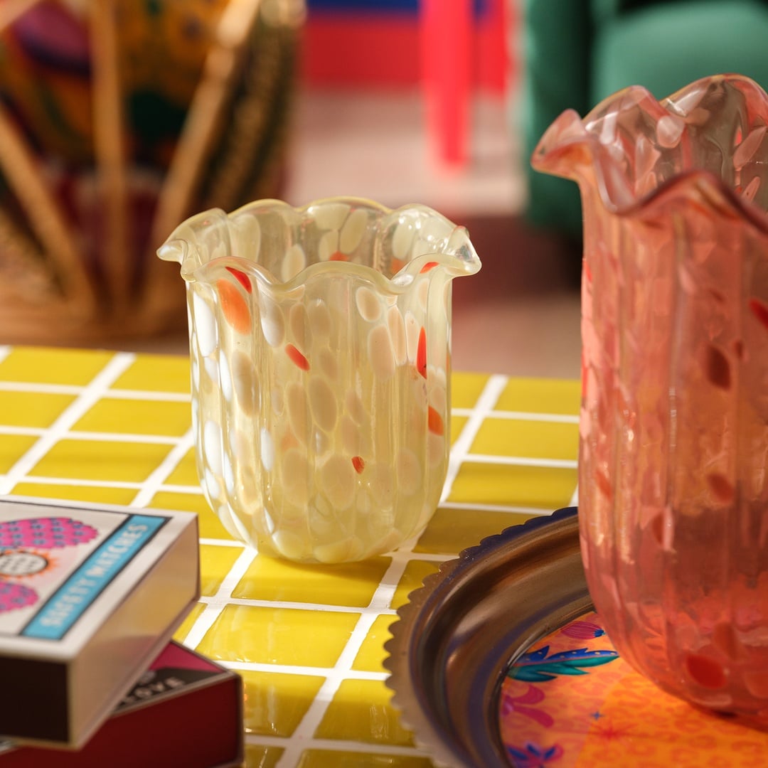 Aravalı Cam Vazo 12x12x11 Cm Turuncu - Beyaz