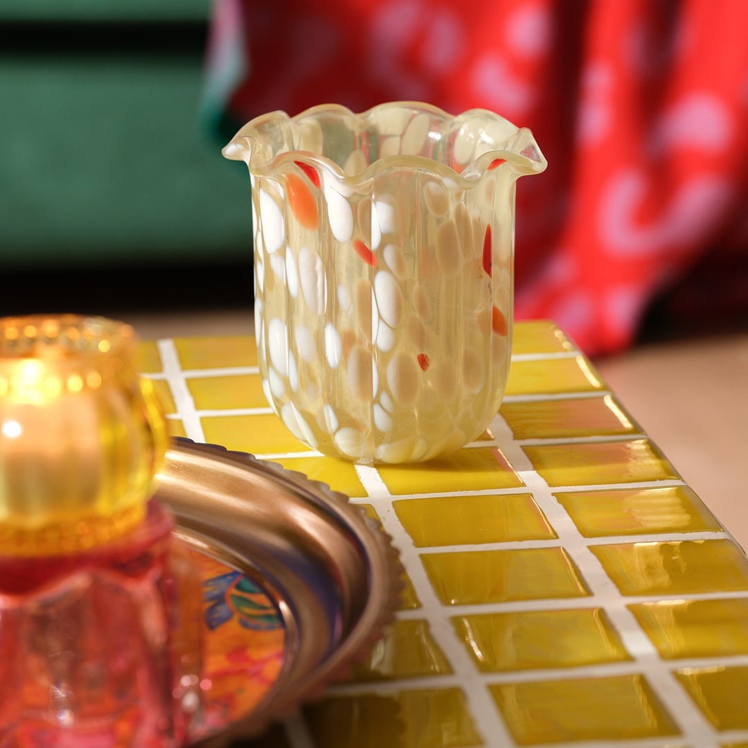 Aravalı Cam Vazo 12x12x11 Cm Turuncu - Beyaz