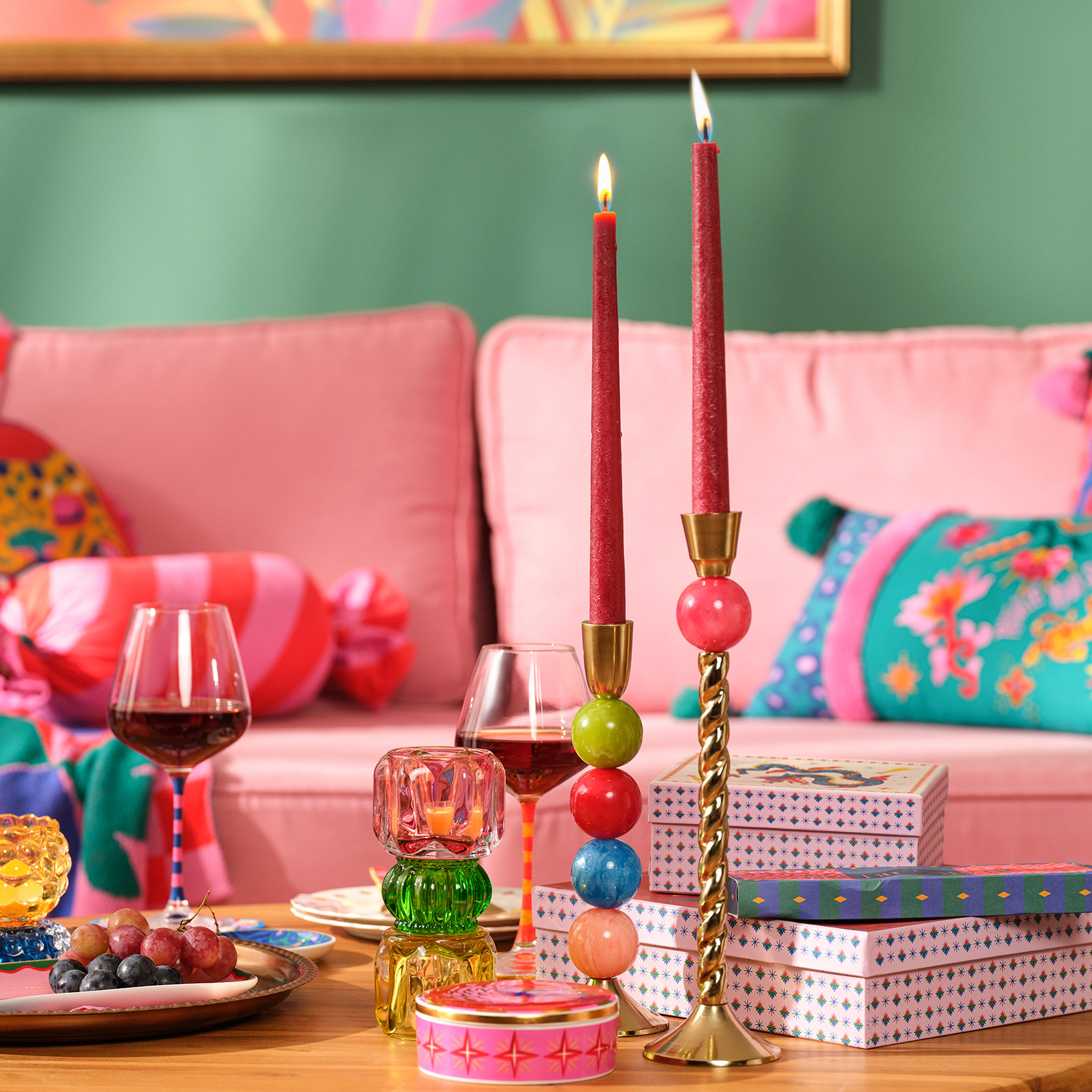 Tanda Alumınyum Şamdan 8x8x32 Cm Altın- Kırmızı