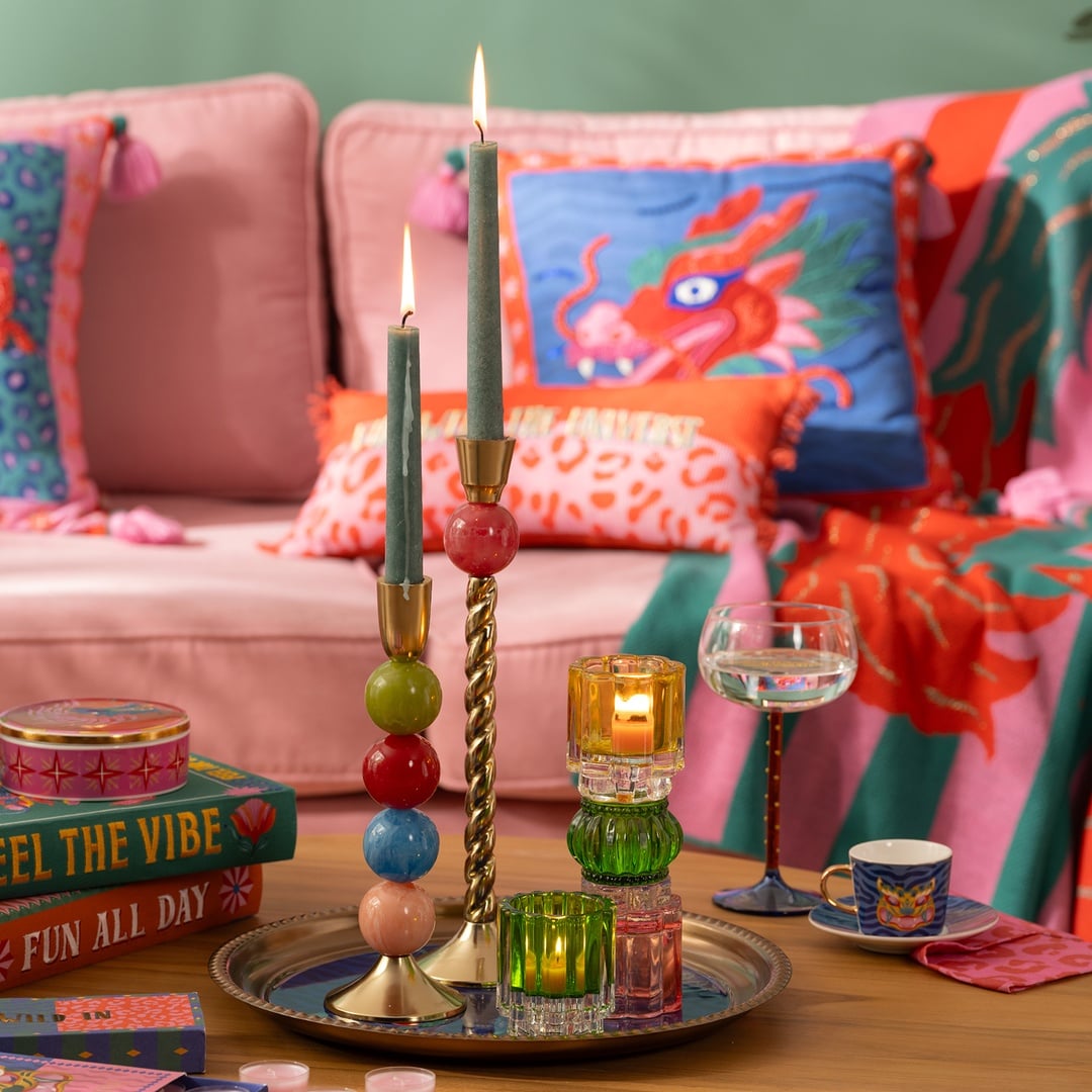 Tanda Alumınyum Şamdan 8x8x32 Cm Altın- Kırmızı