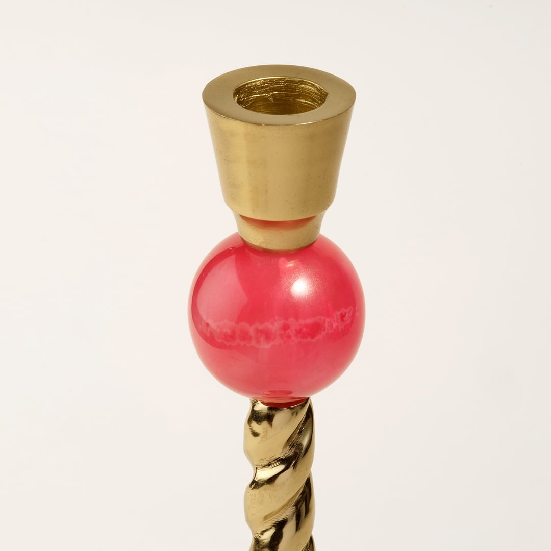 Tanda Alumınyum Şamdan 8x8x32 Cm Altın- Kırmızı