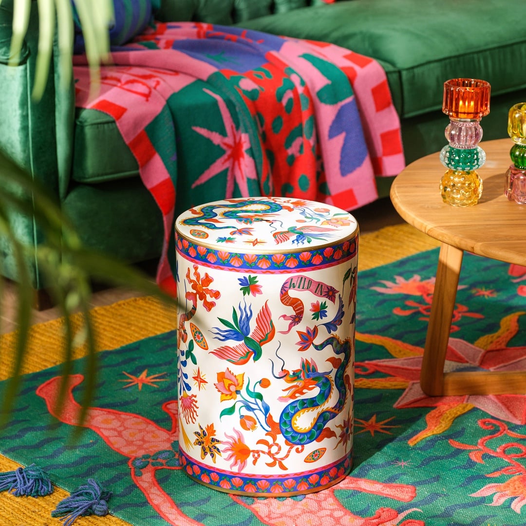 Tanbu Porselen Tabure 31x31x44 Cm Beyaz - Renkli