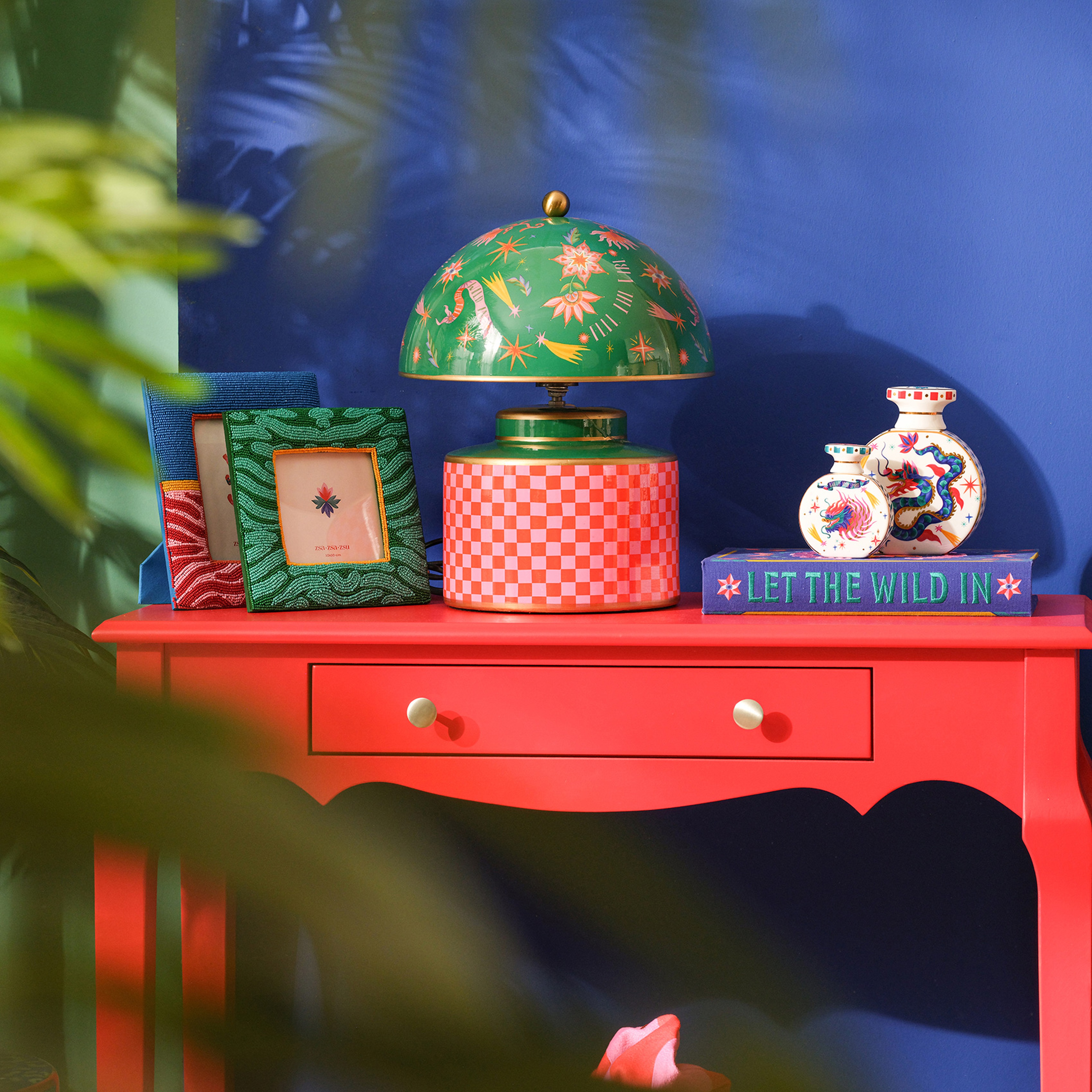 Tanbu Porselen Abajur 28x28x33 Cm Yeşil - Turuncu