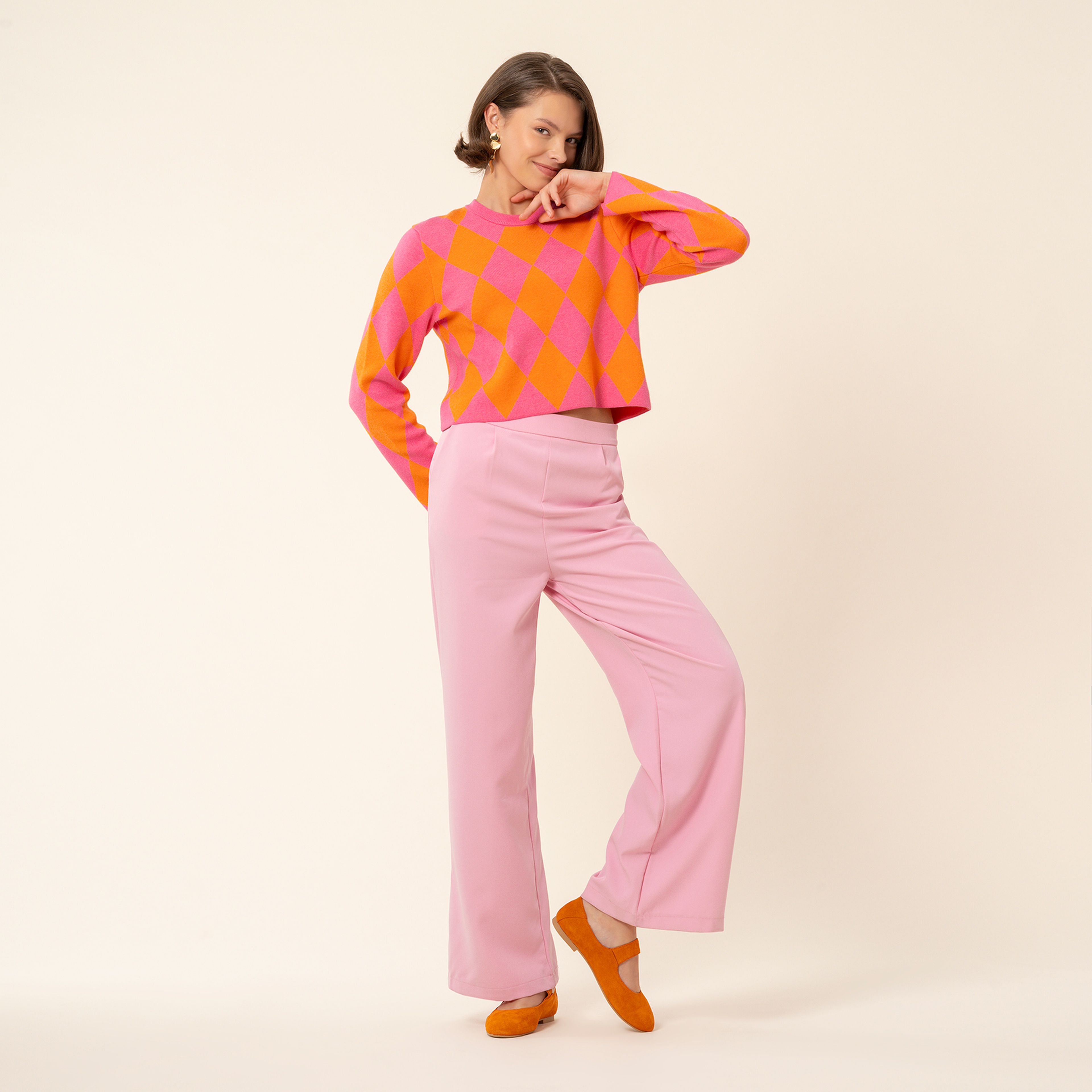 Tarabya Triko Kazak - Pembe - Turuncu