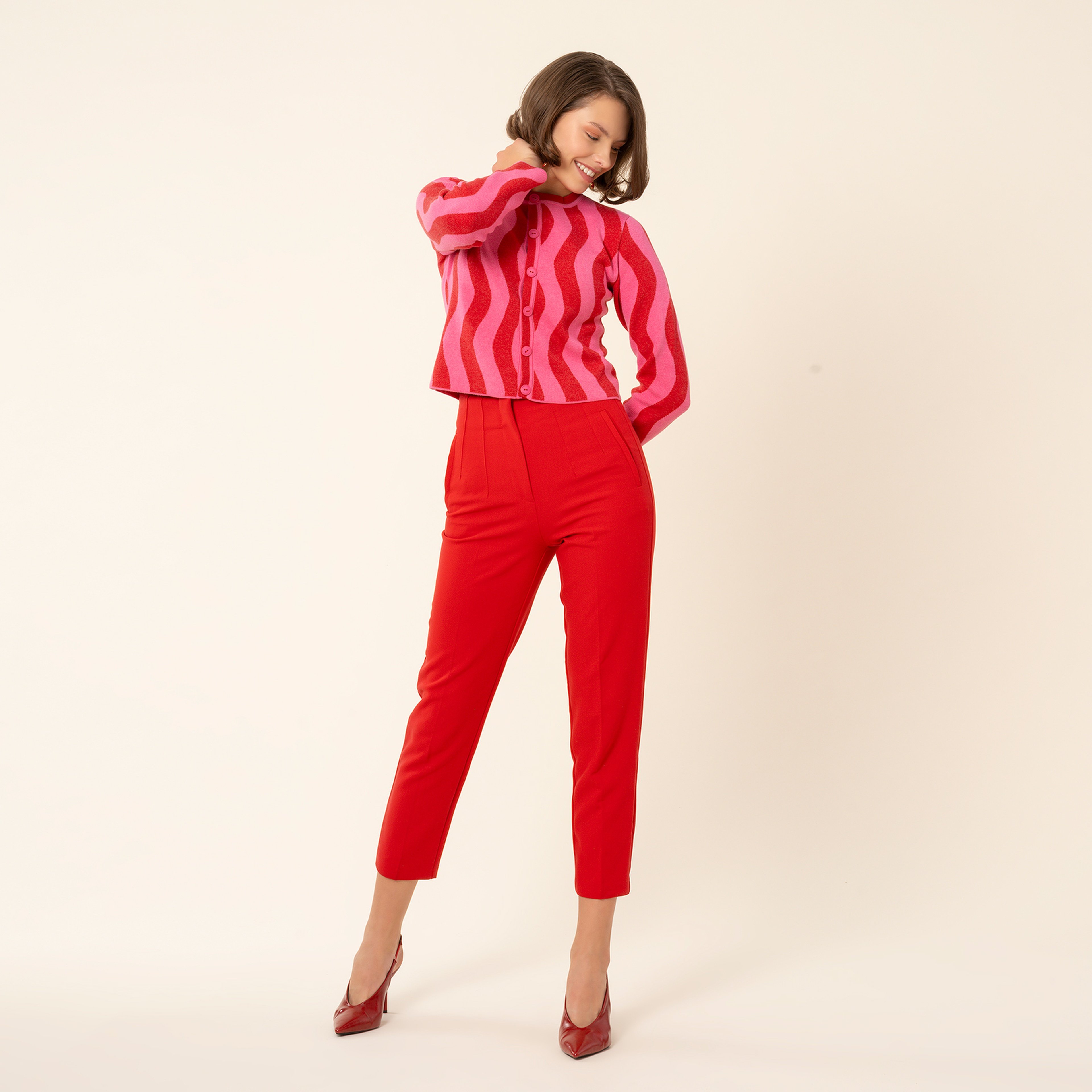 Tarabya Pembe - Kırmızı Viskon Polyester Hırka
