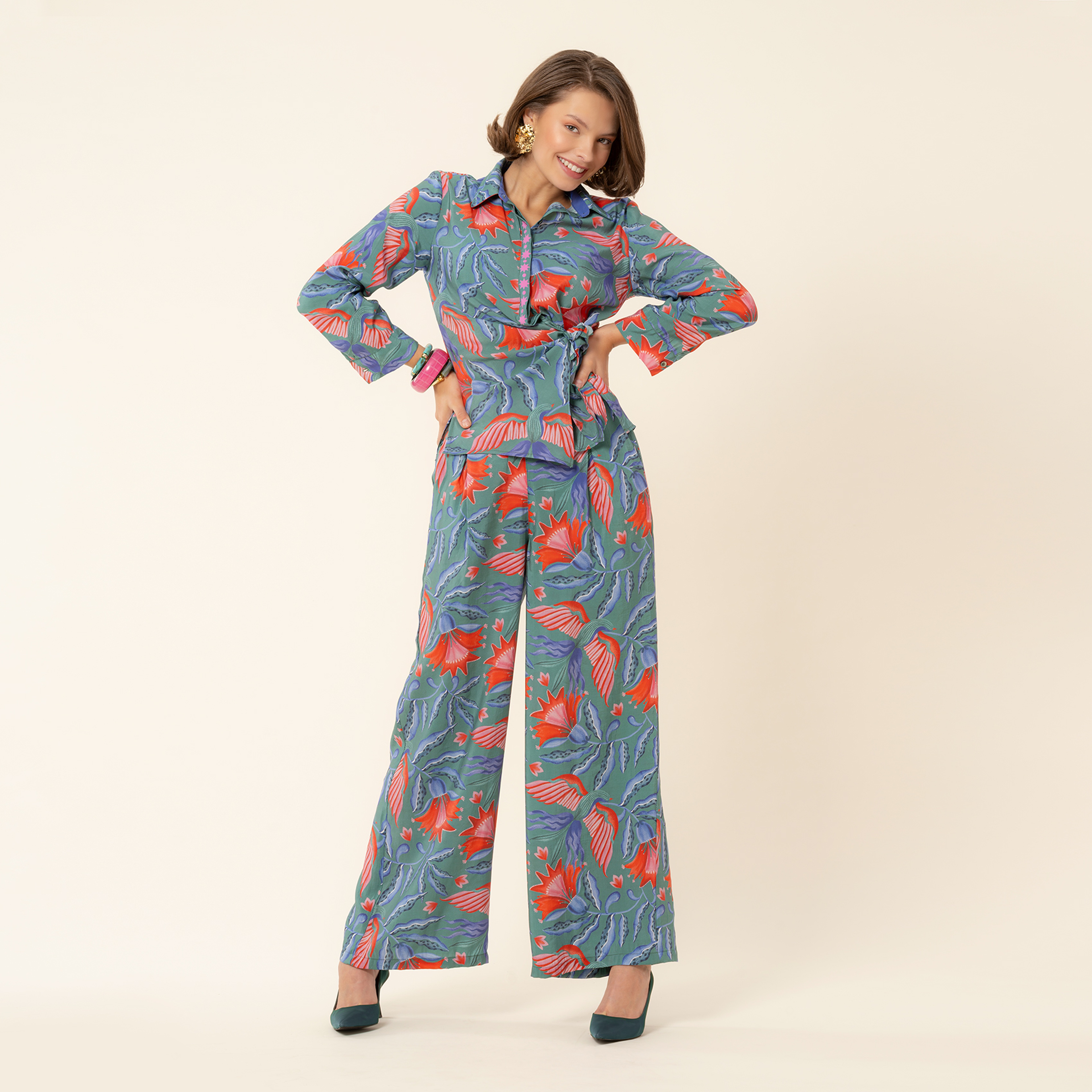 Tavas Dijital Baskılı Gömlek - Yeşil