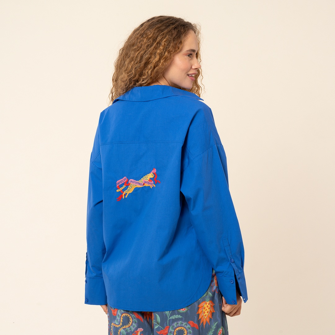 Protı Nakışlı Gömlek - Lacivert