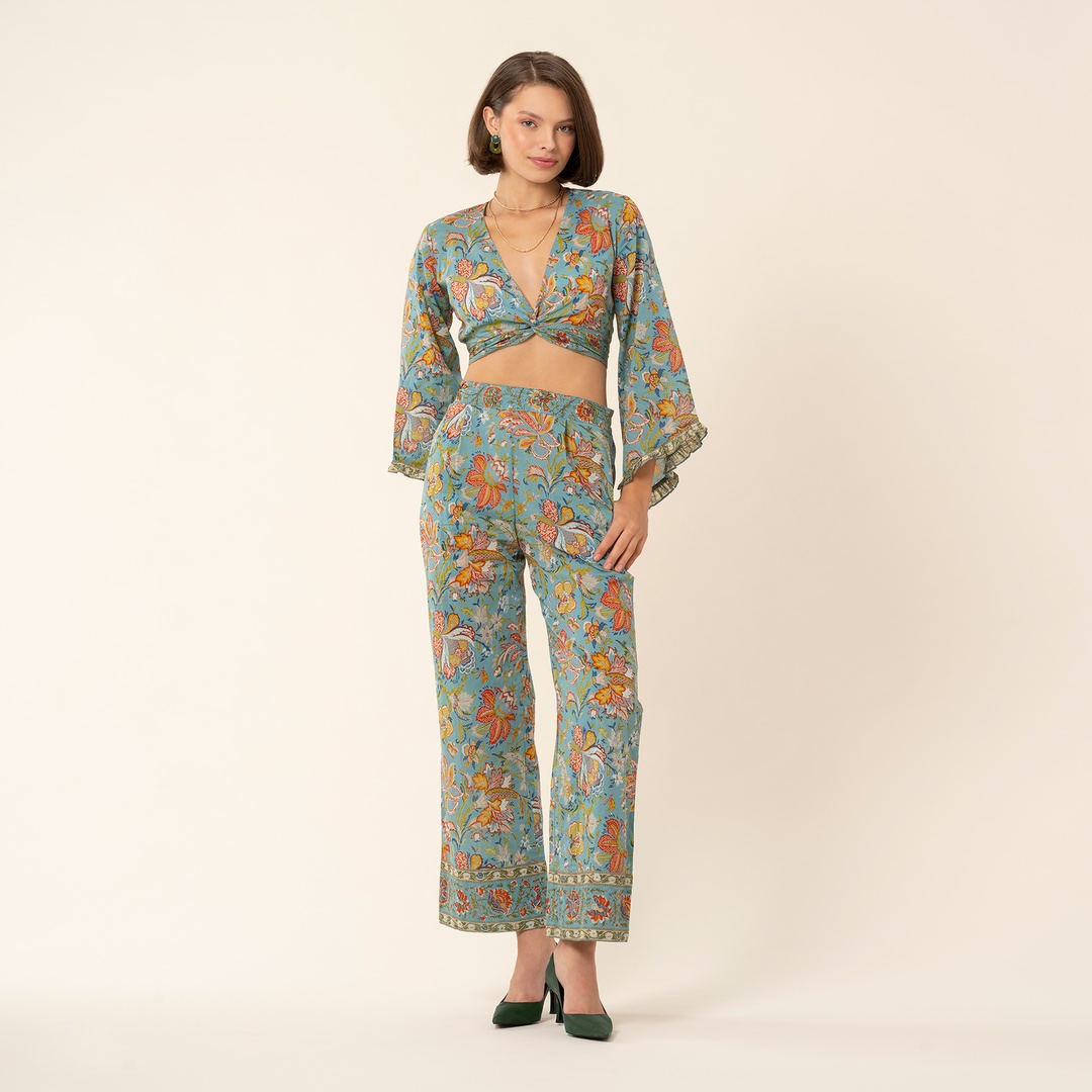 Gaya El Baskısı Pantolon - Turkuaz