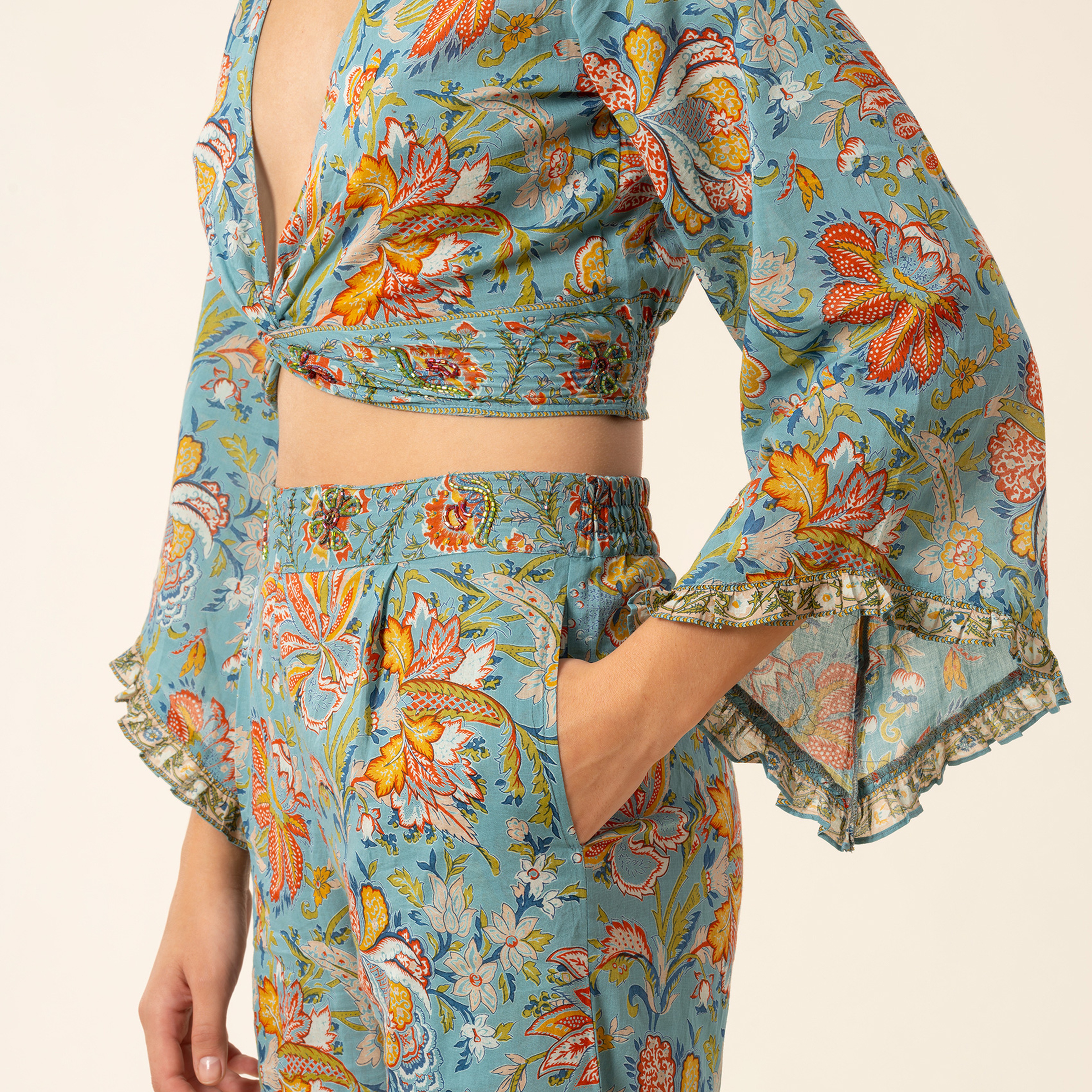 Gaya El Baskısı Pantolon - Turkuaz