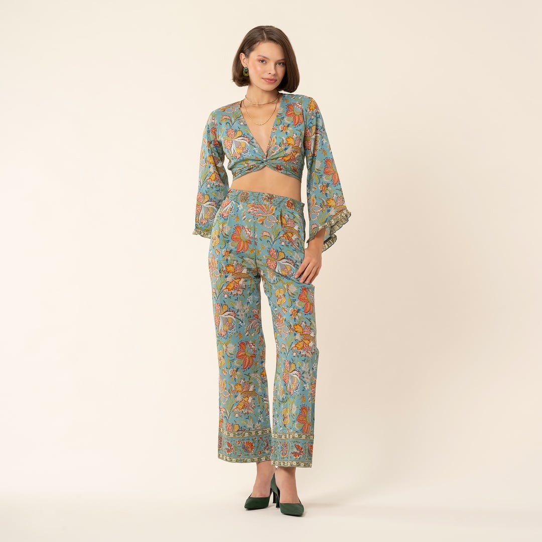Gaya El Baskısı Pantolon - Turkuaz