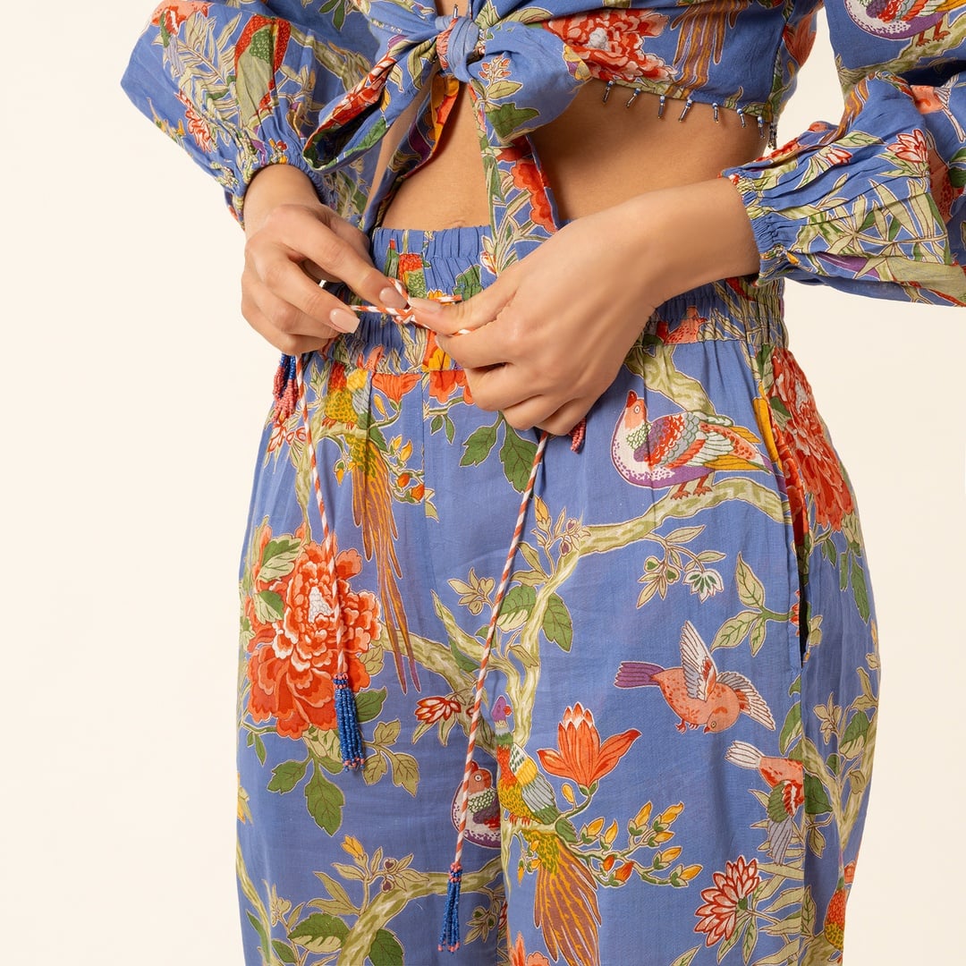 Gaya El Baskısı Pantolon - Mavi