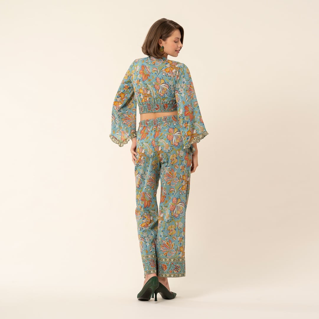 Gaya El Baskısı Bluz - Turkuaz