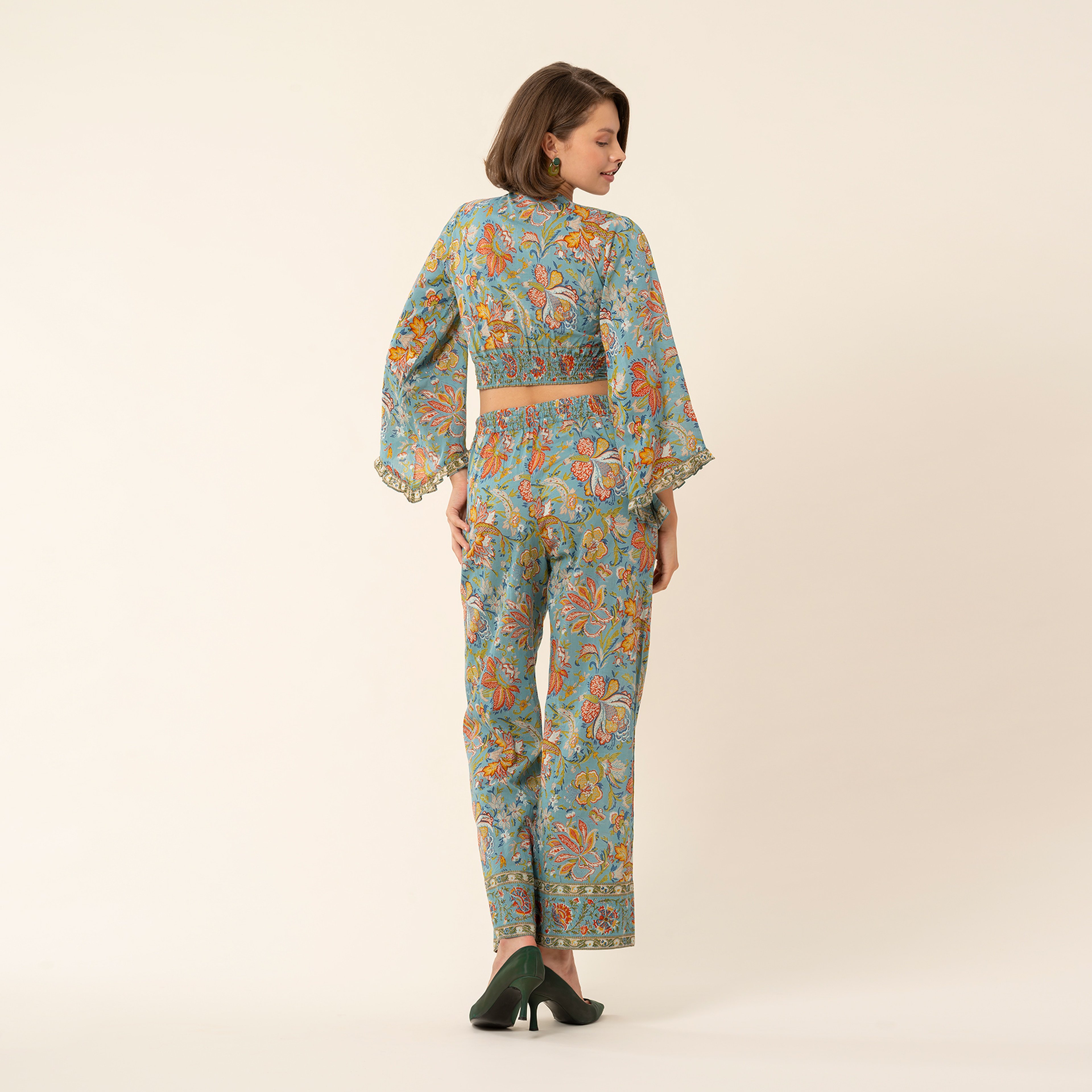 Gaya El Baskısı Bluz - Turkuaz