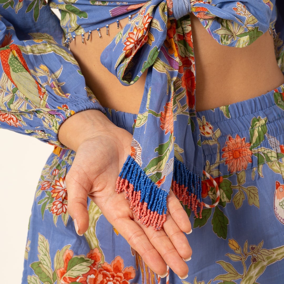 Gaya El Baskısı Bluz - Mavi