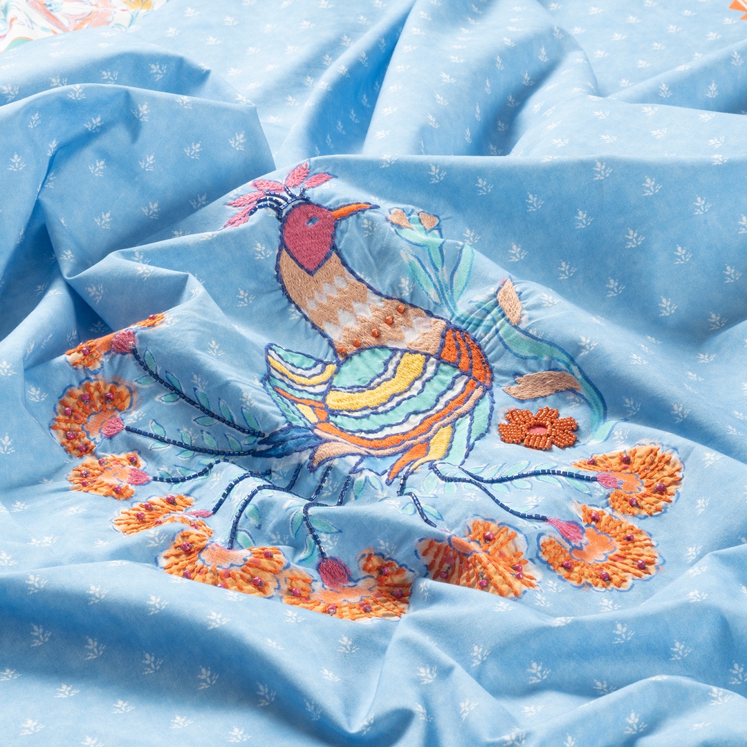 Sansad Mavi Kıng Sıze Pamuk Nevresim Takımı