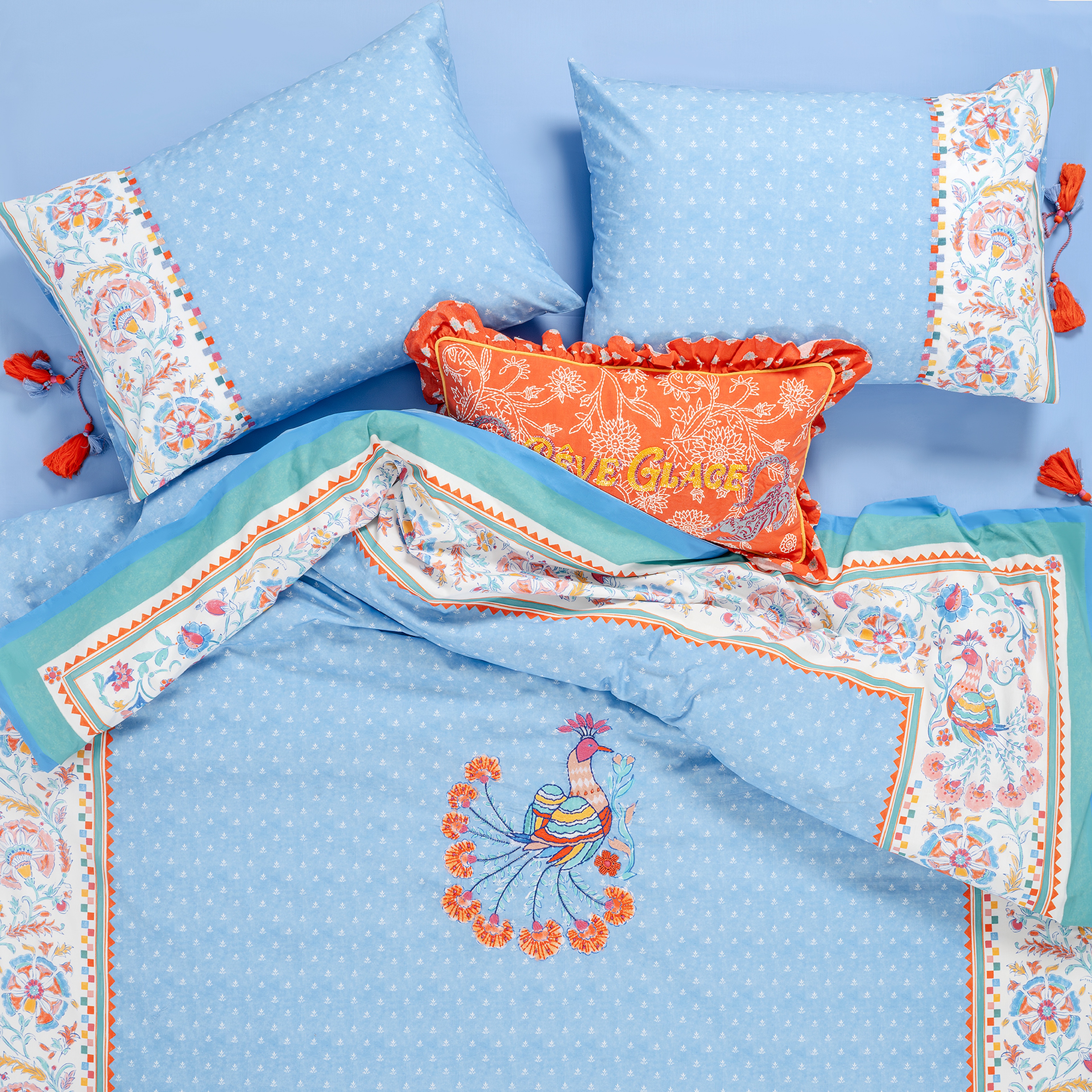 Sansad Mavi Kıng Sıze Pamuk Nevresim Takımı