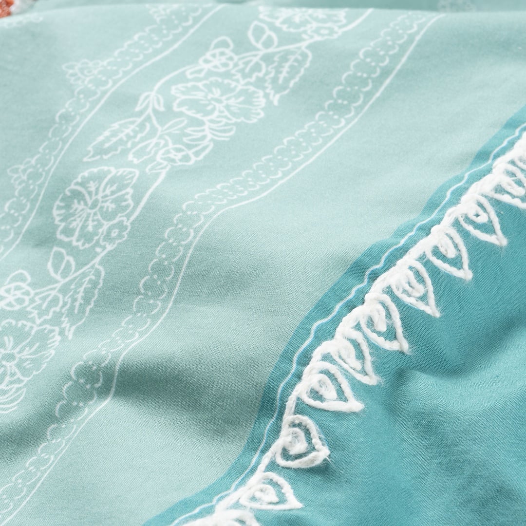 Sansad 200 Tc El İşi Nakışlı Kıng Sıze Pamuk Nevresim Takımı 240x220 Cm Koyu Yeşil