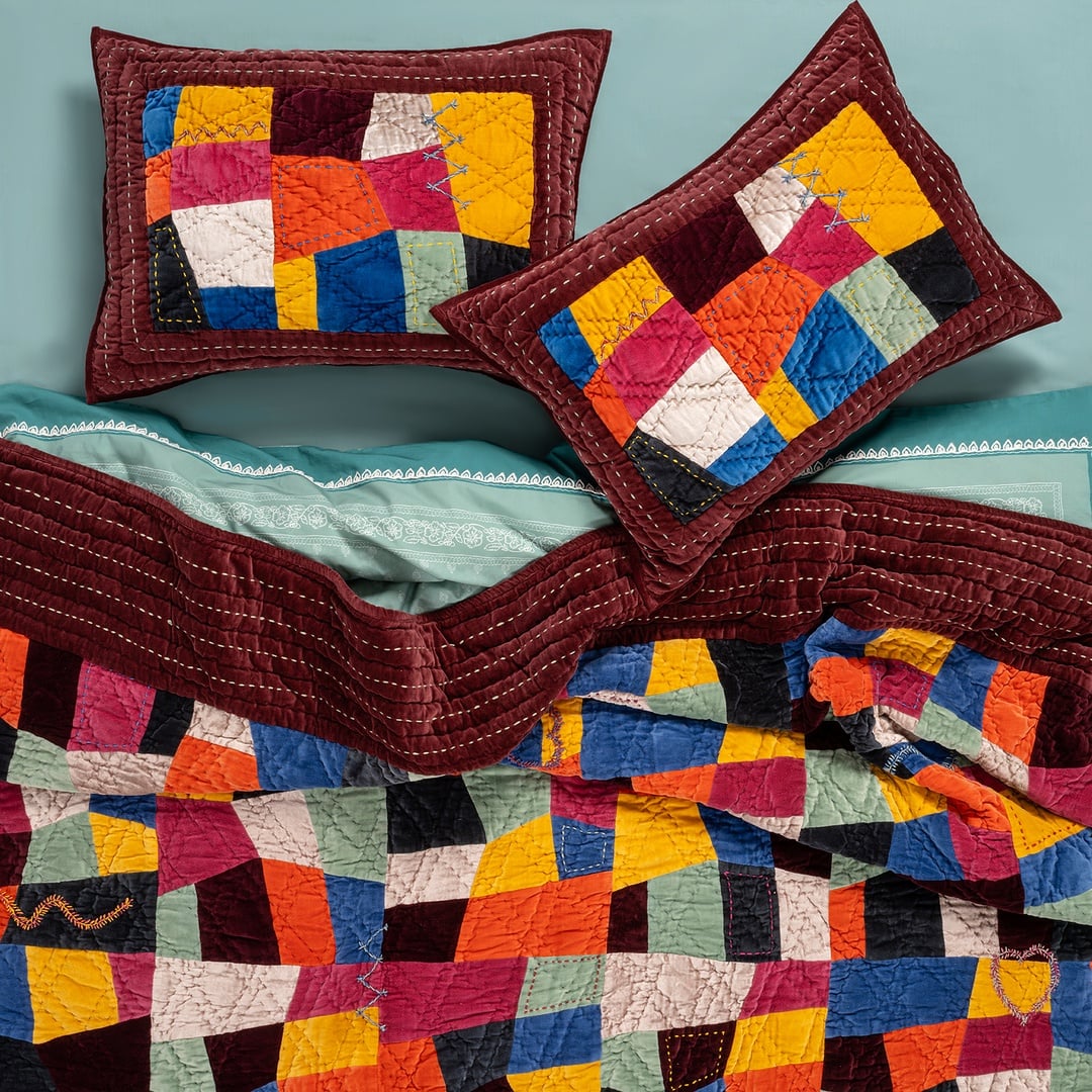 Okhla El İşi Kapitoneli Çift Kişilik Pamuk Kadife Yatak Örtüsü Seti 240x260 Cm Renkli