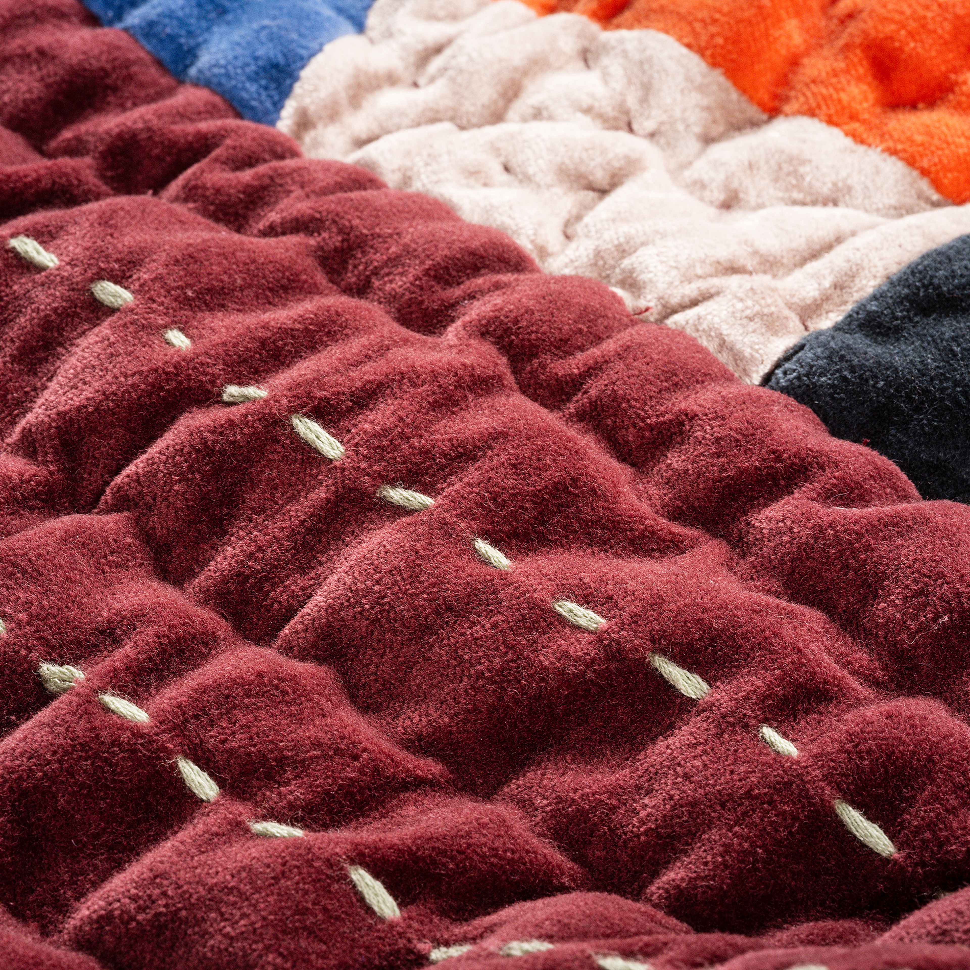 Okhla El İşi Kapitoneli Çift Kişilik Pamuk Kadife Yatak Örtüsü Seti 240x260 Cm Renkli