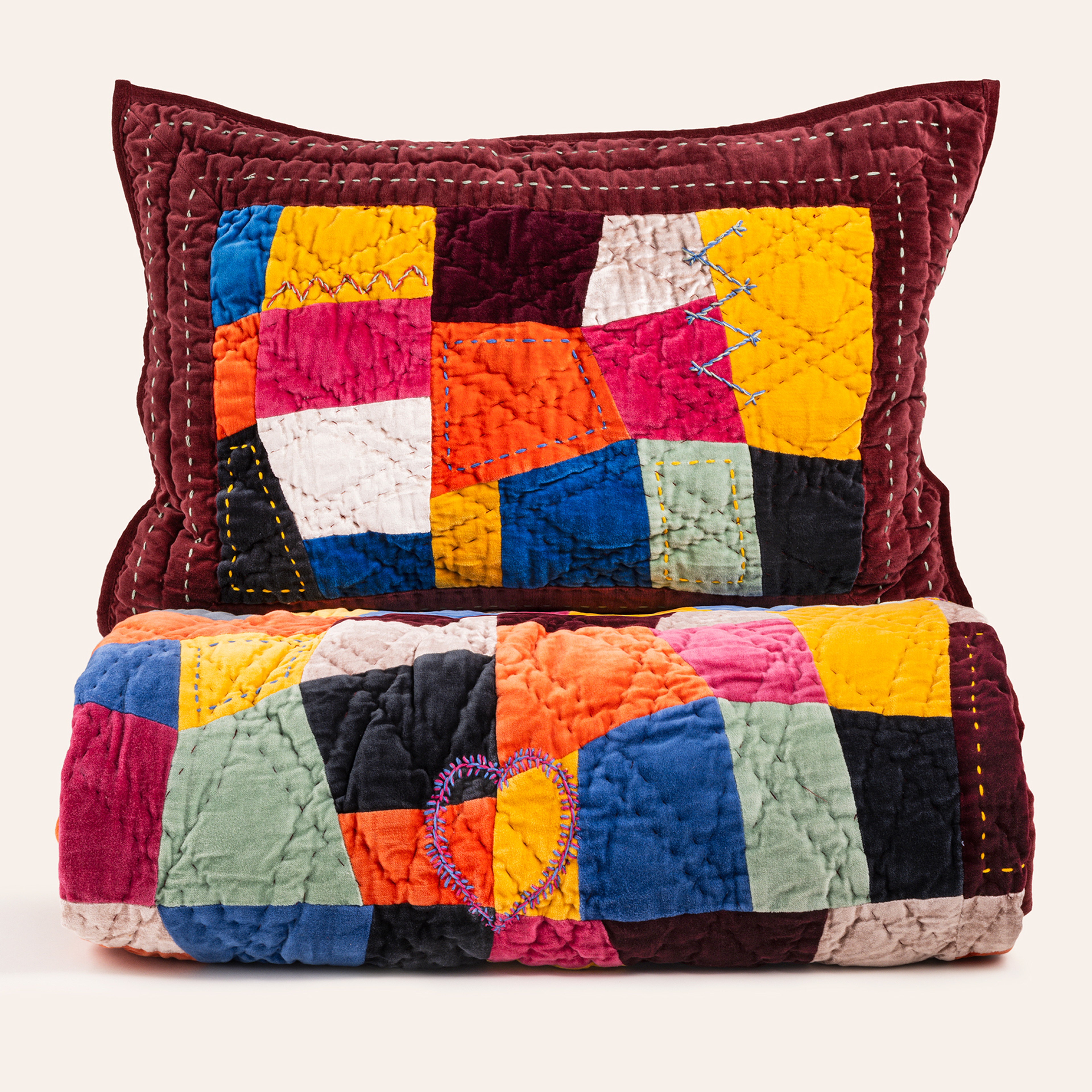 Okhla Renkli Kıng Sıze Pamuk Kadife Yatak Örtüsü Seti