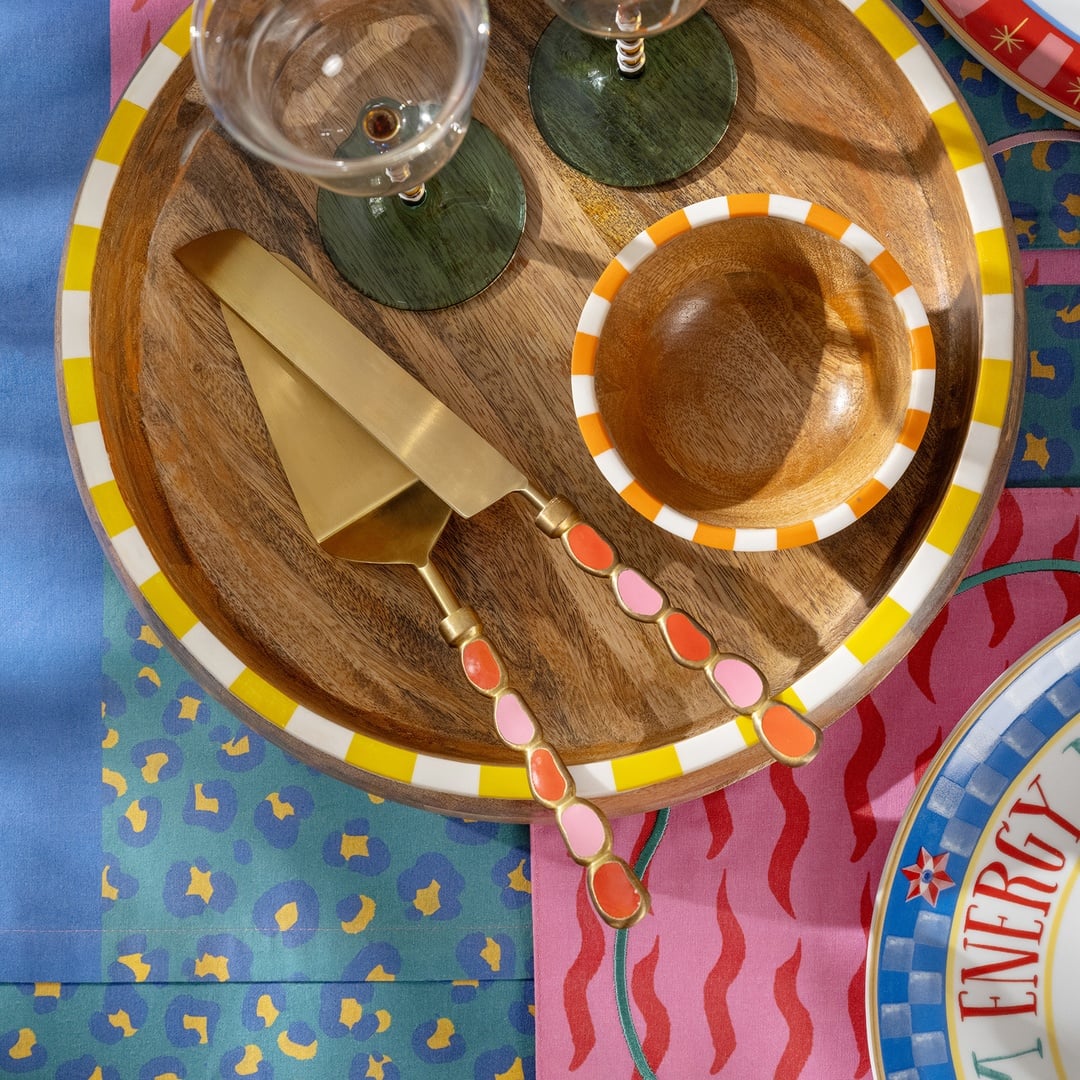 Rampur Çelik - Pirinç Servis Seti 30x10x2 Cm Kırmızı - Pembe