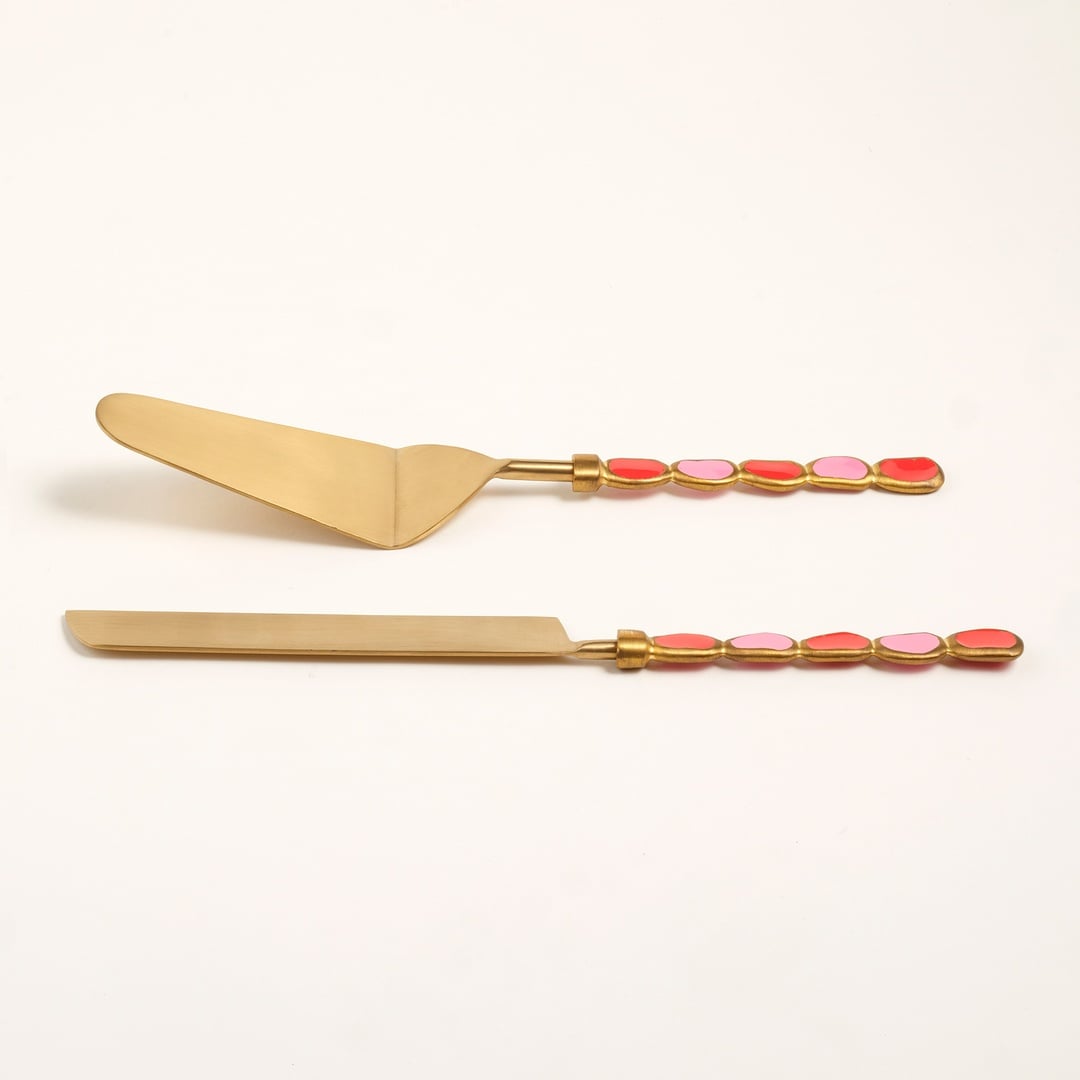 Rampur Çelik - Pirinç Servis Seti 30x10x2 Cm Kırmızı - Pembe