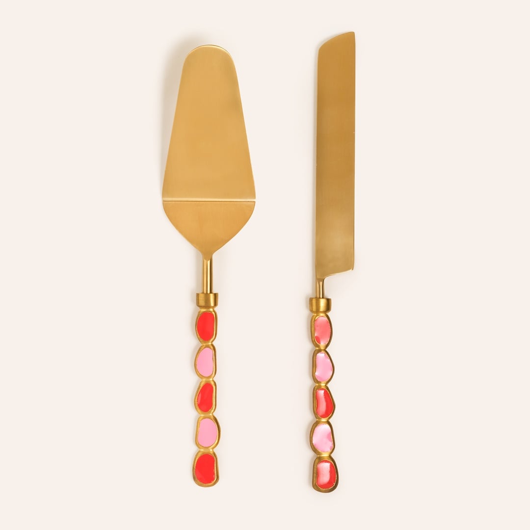 Rampur Çelik - Pirinç Servis Seti 30x10x2 Cm Kırmızı - Pembe