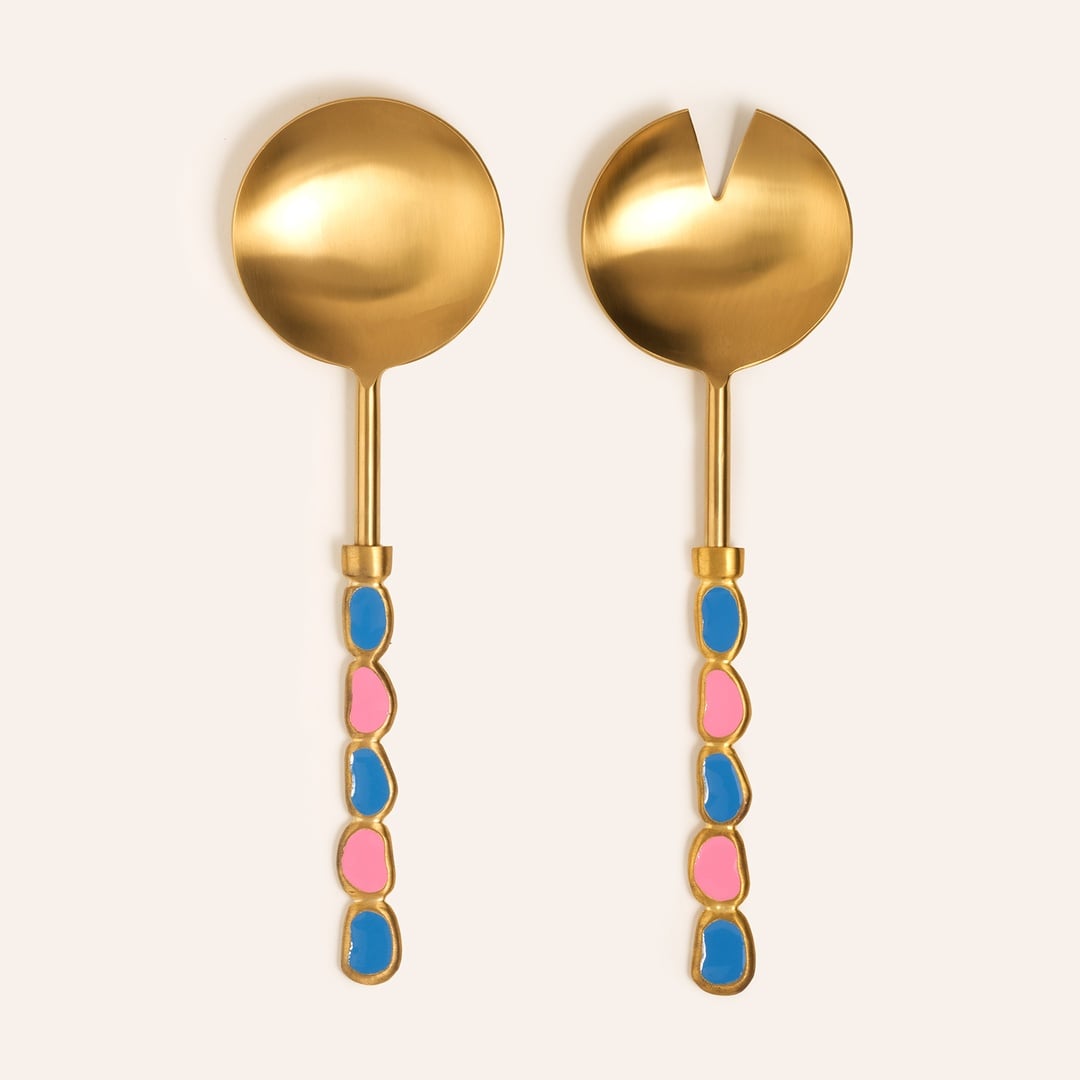 Rampur Çelik - Pirinç Salata Kaşık Seti 26 Cm Pembe - Mavi