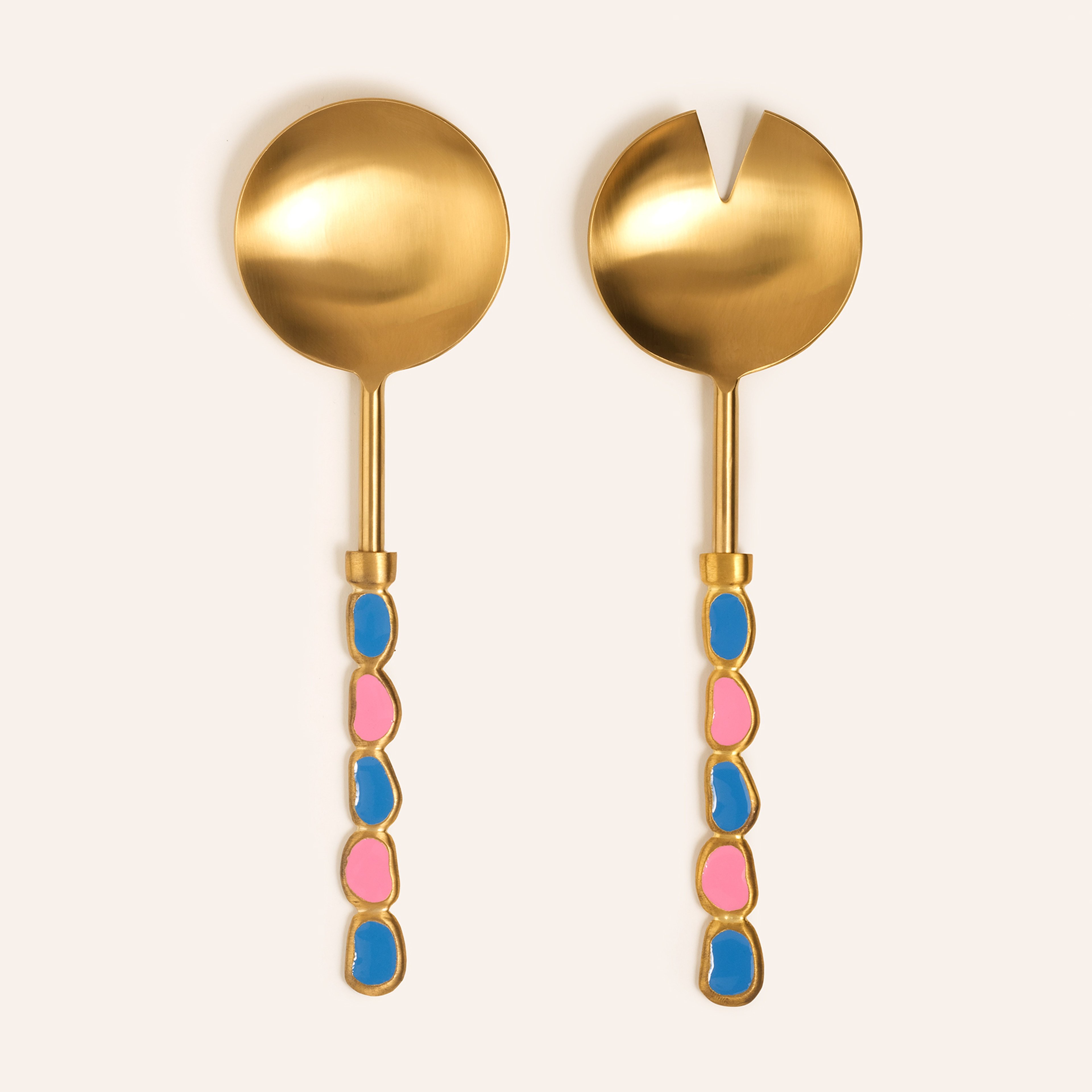 Rampur Çelik - Pirinç Salata Kaşık Seti 26 Cm Pembe - Mavi