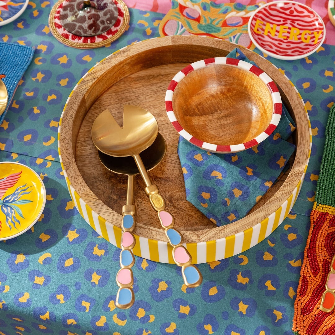 Rampur Çelik - Pirinç Salata Kaşık Seti 26 Cm Pembe - Mavi