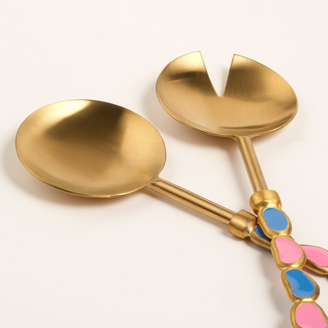 Rampur Çelik - Pirinç Salata Kaşık Seti 26 Cm Pembe - Mavi