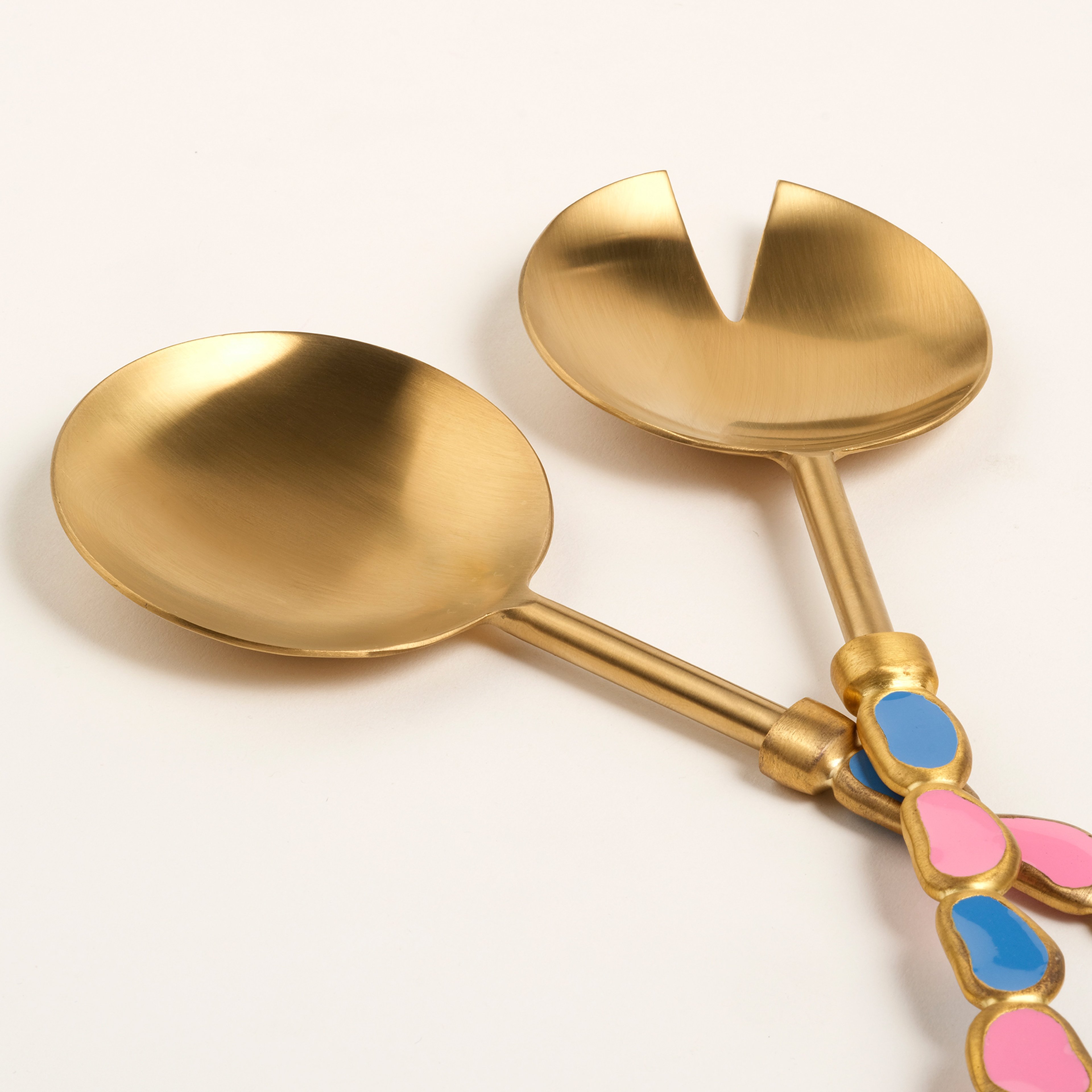 Rampur Çelik - Pirinç Salata Kaşık Seti 26 Cm Pembe - Mavi