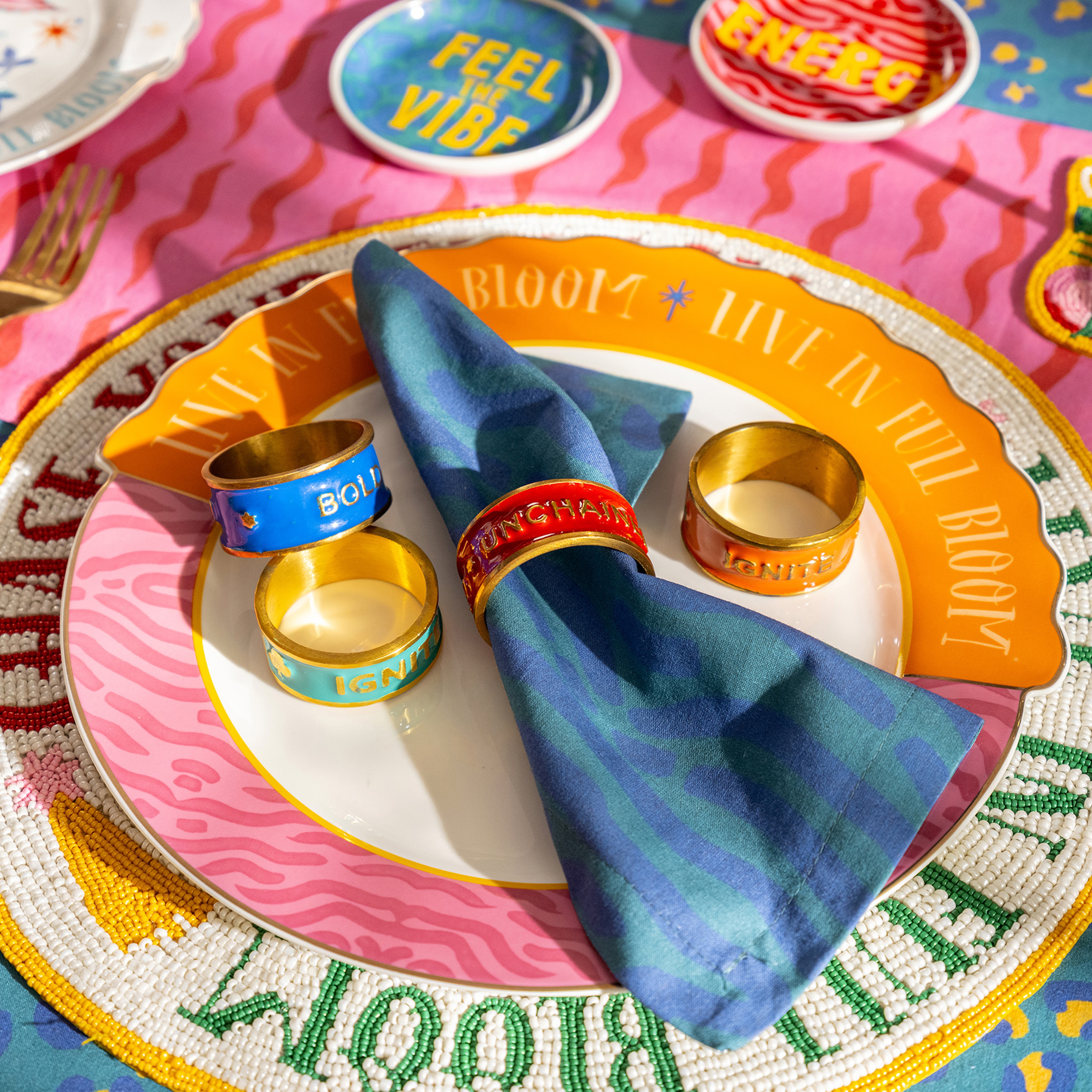 Rampur Çelik - Pirinç Peçete Halkası 5 Cm Altın - Renkli