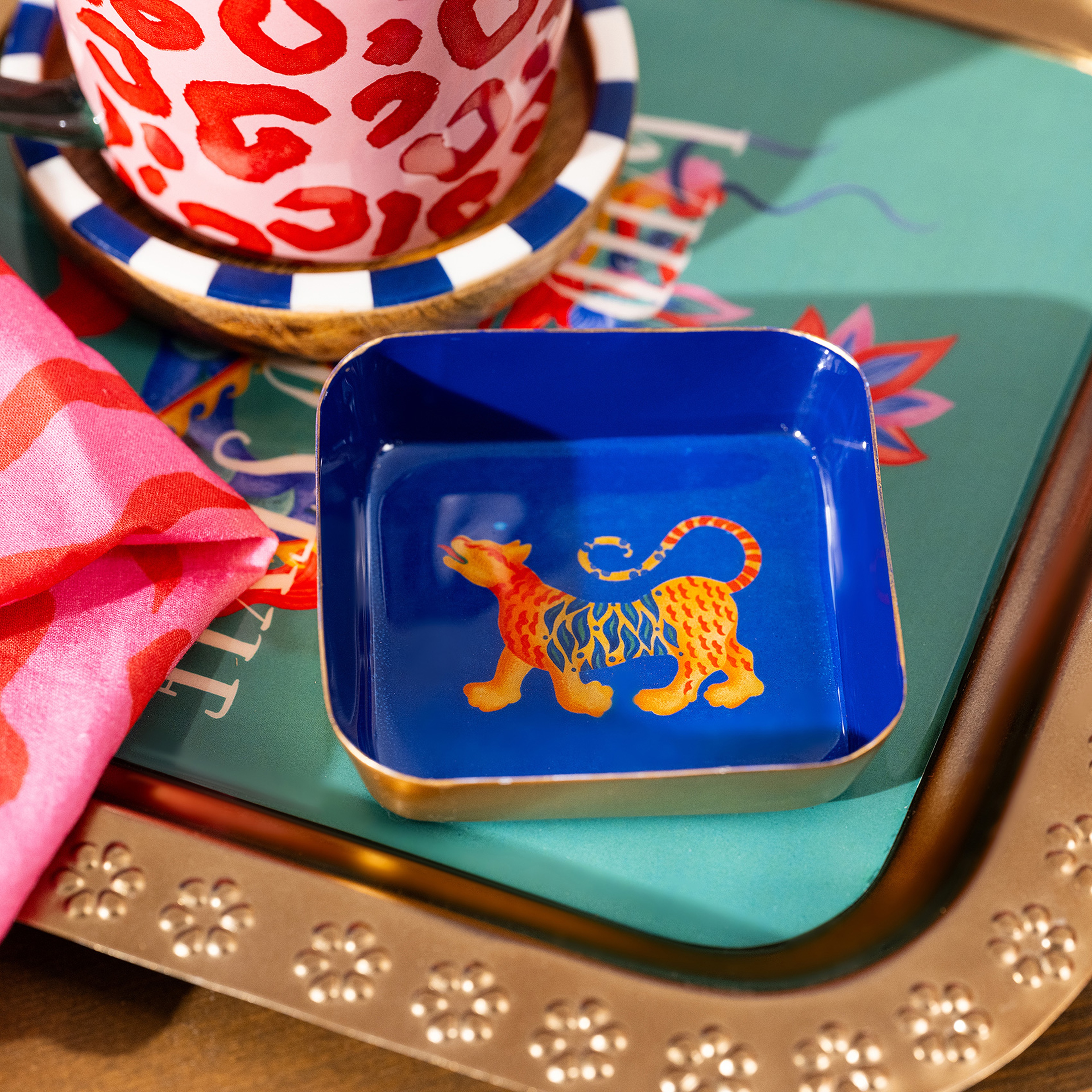 Nanpur Metal Dekoratif Tepsi 9x9x2 Cm Mavi