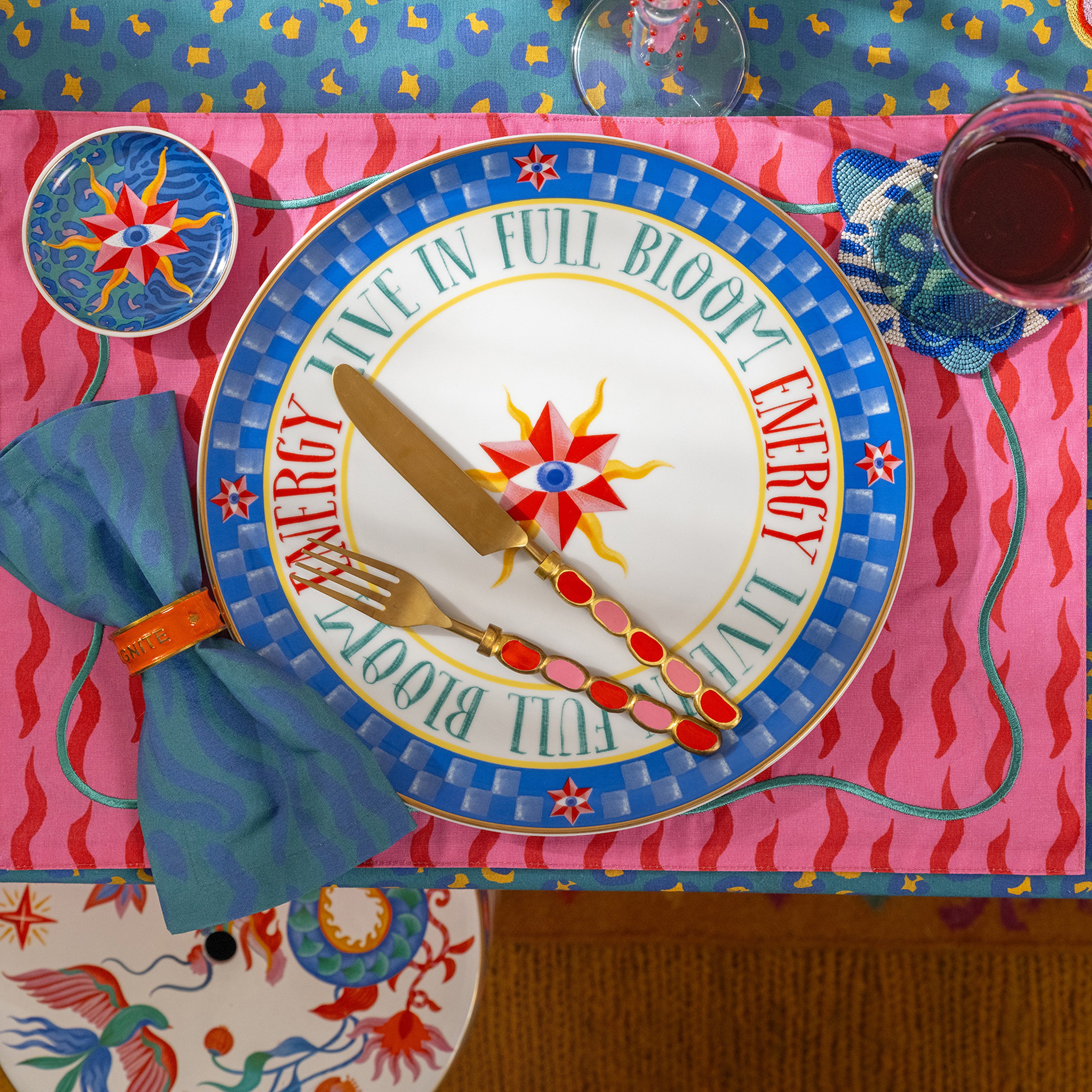 Lublın Porselen Pizza Tabağı 33x33x1.5 Cm Mavi-turuncu