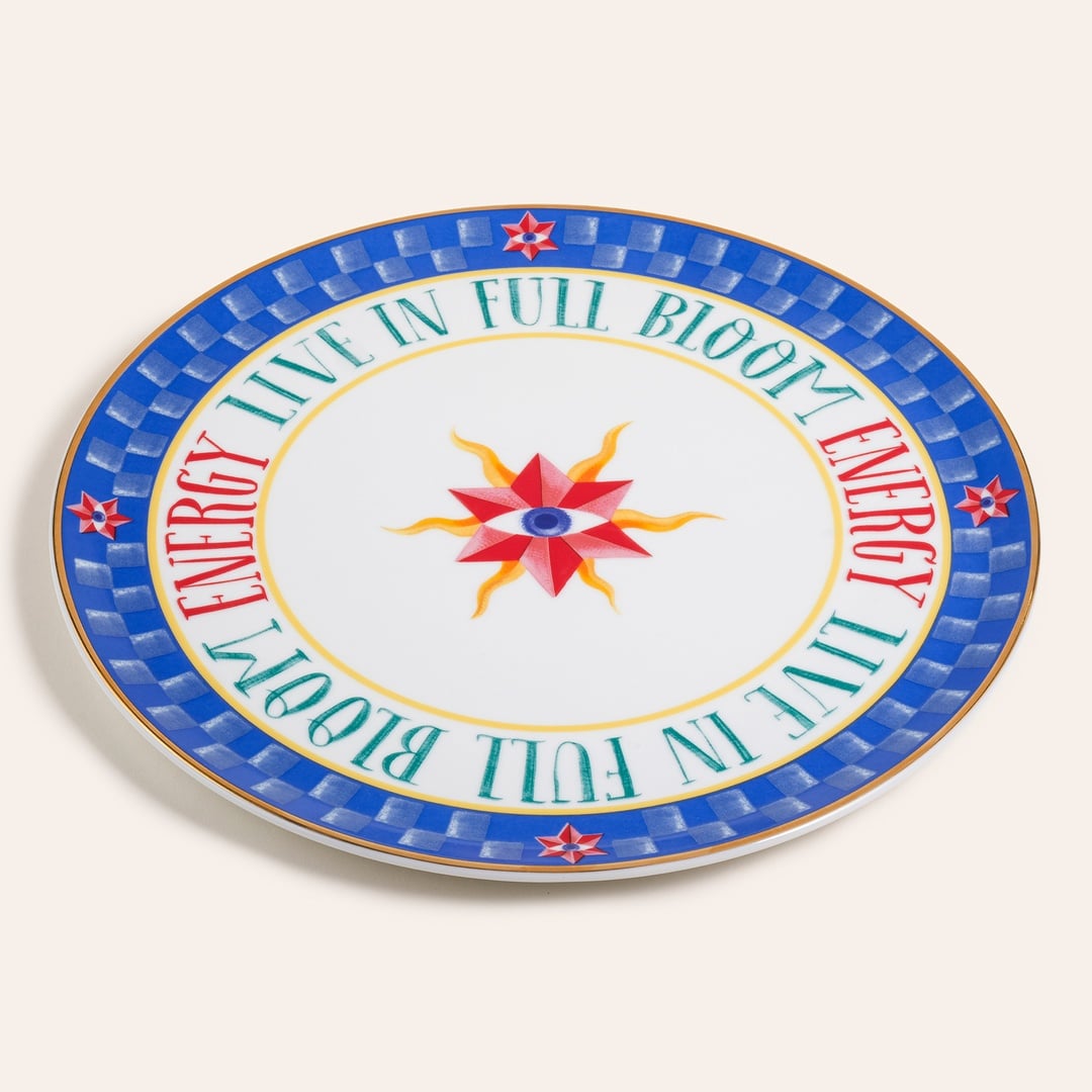 Lublın Porselen Pizza Tabağı 33x33x1.5 Cm Mavi-turuncu