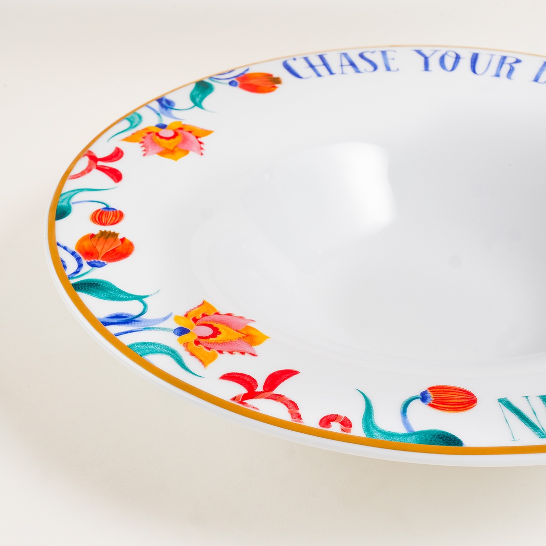 Lublın Porselen Makarna Tabağı 30x30x6.5 Cm Mavi - Yeşil