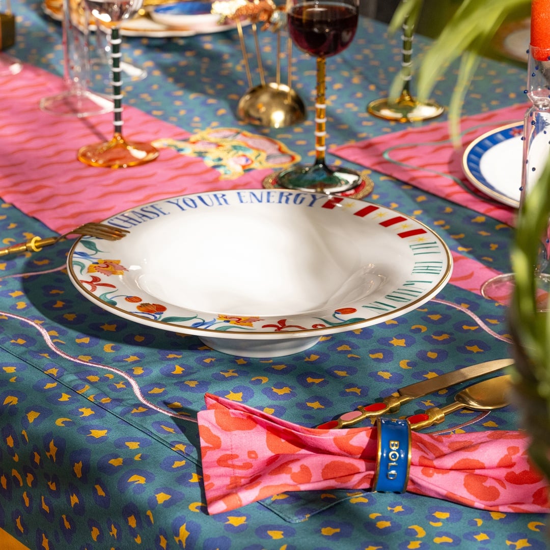 Lublın Porselen Makarna Tabağı 30x30x6.5 Cm Mavi - Yeşil