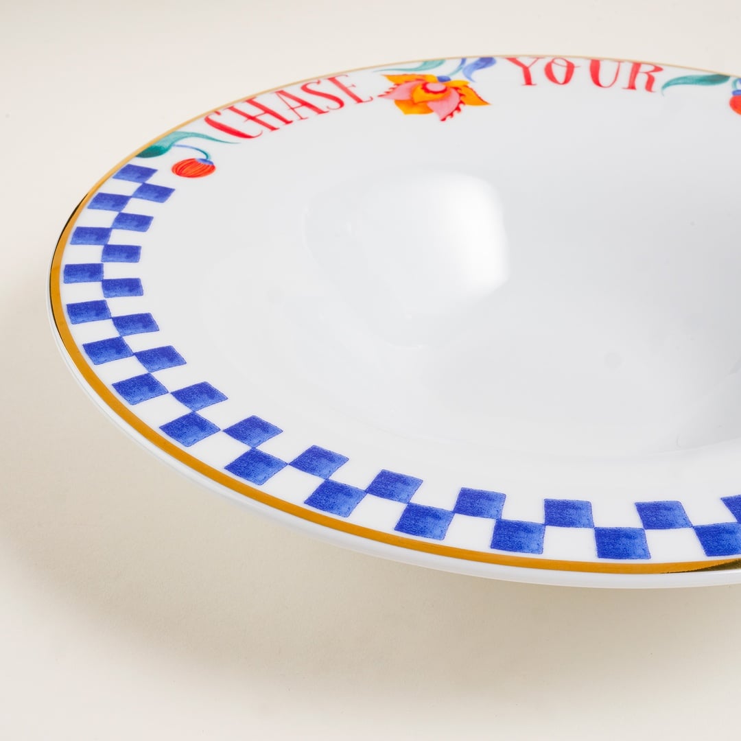 Lublın Porselen Makarna Tabağı 30x30x6.5 Cm Mavi-turuncu