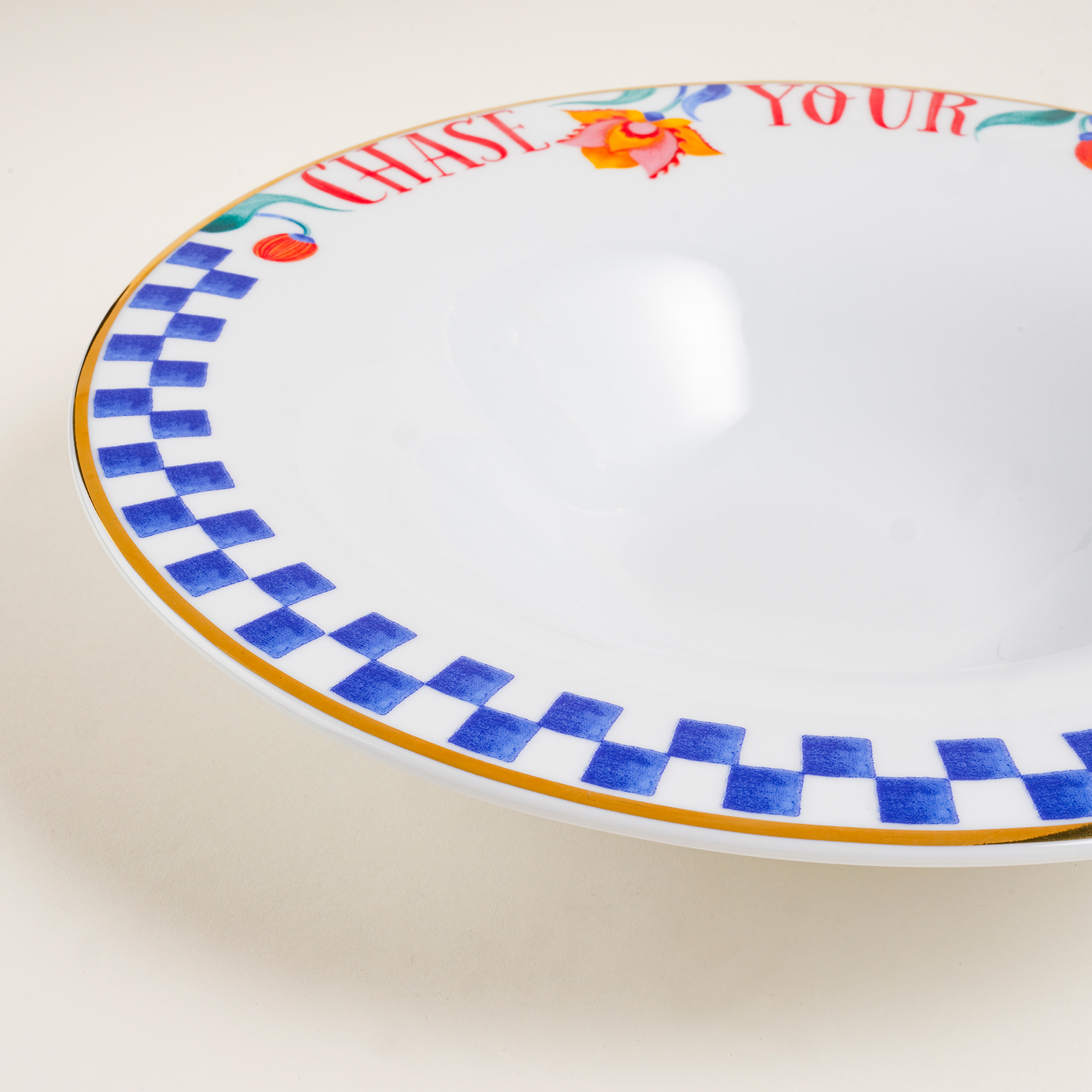 Lublın Porselen Makarna Tabağı 30x30x6.5 Cm Mavi-turuncu