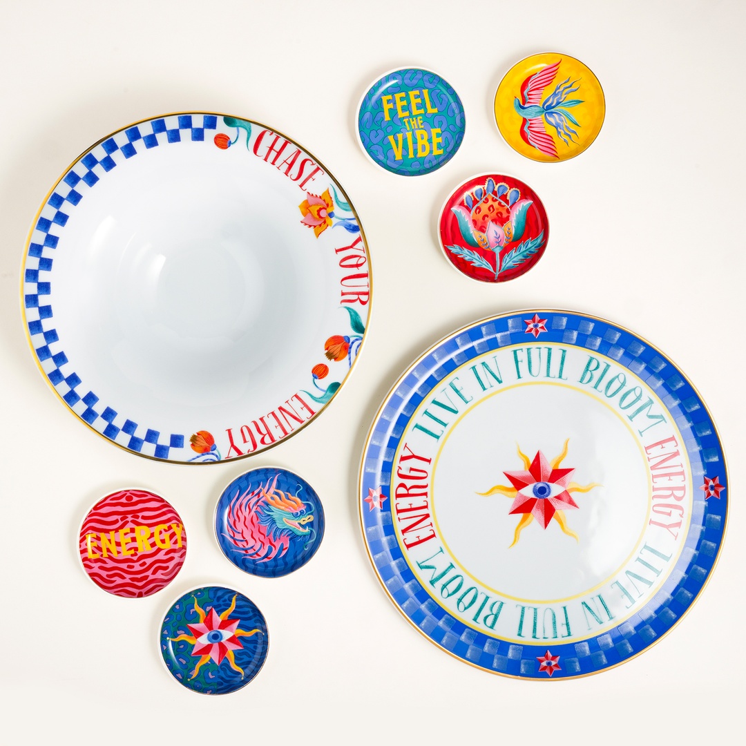 Lublın Porselen Makarna Tabağı 30x30x6.5 Cm Mavi-turuncu