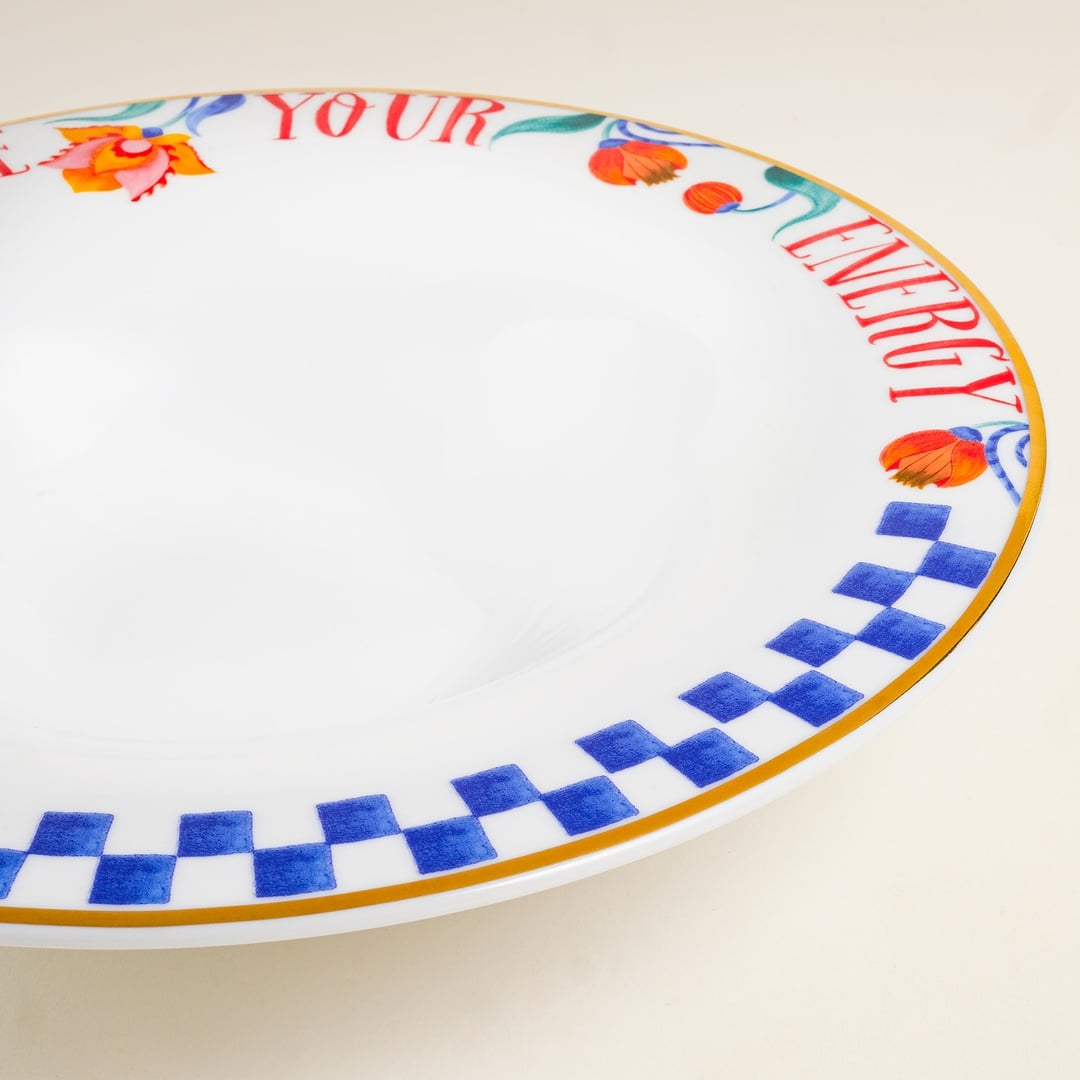 Lublın Porselen Makarna Tabağı 30x30x6.5 Cm Mavi-turuncu