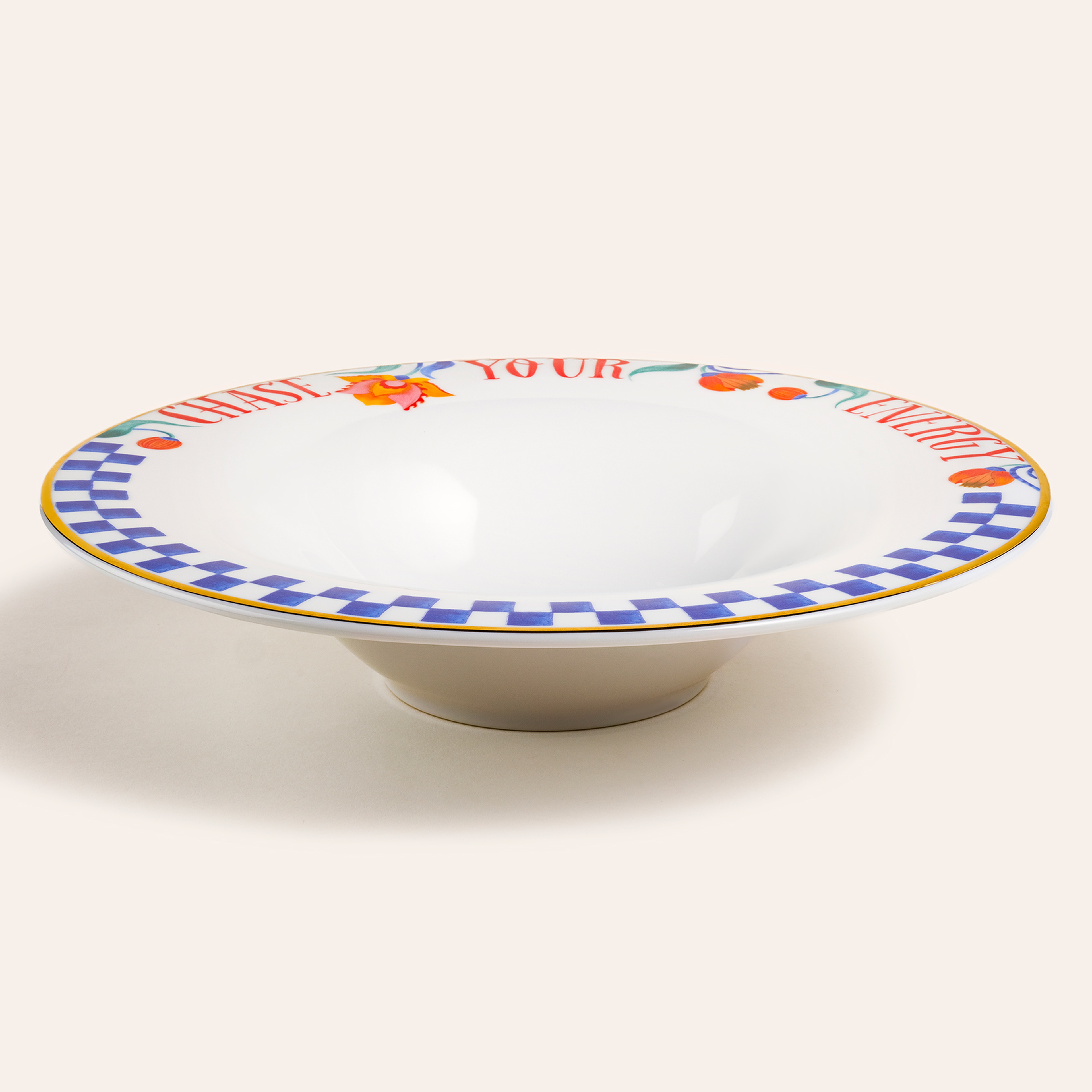 Lublın Porselen Makarna Tabağı 30x30x6.5 Cm Mavi-turuncu