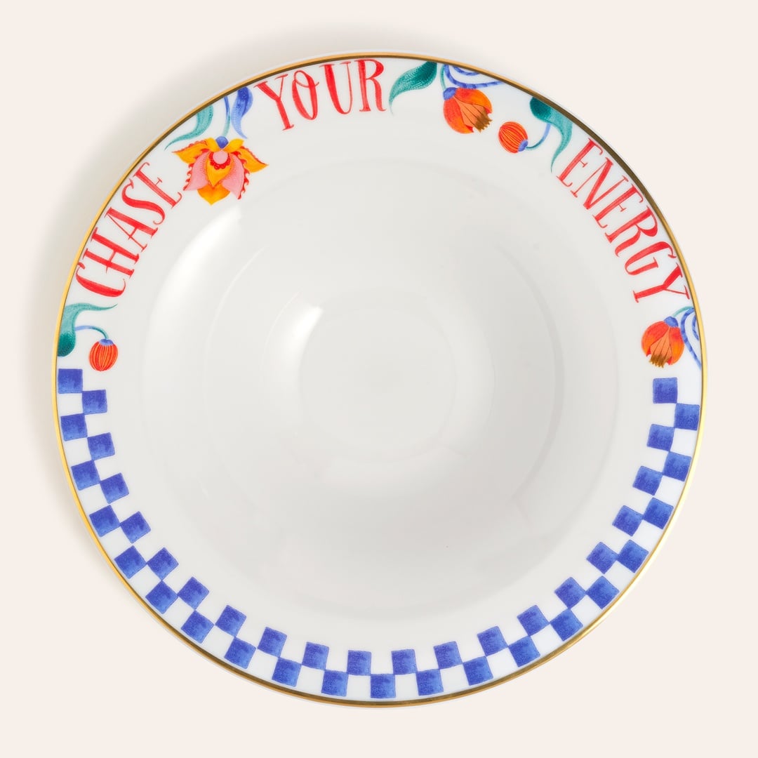 Lublın Porselen Makarna Tabağı 30x30x6.5 Cm Mavi-turuncu