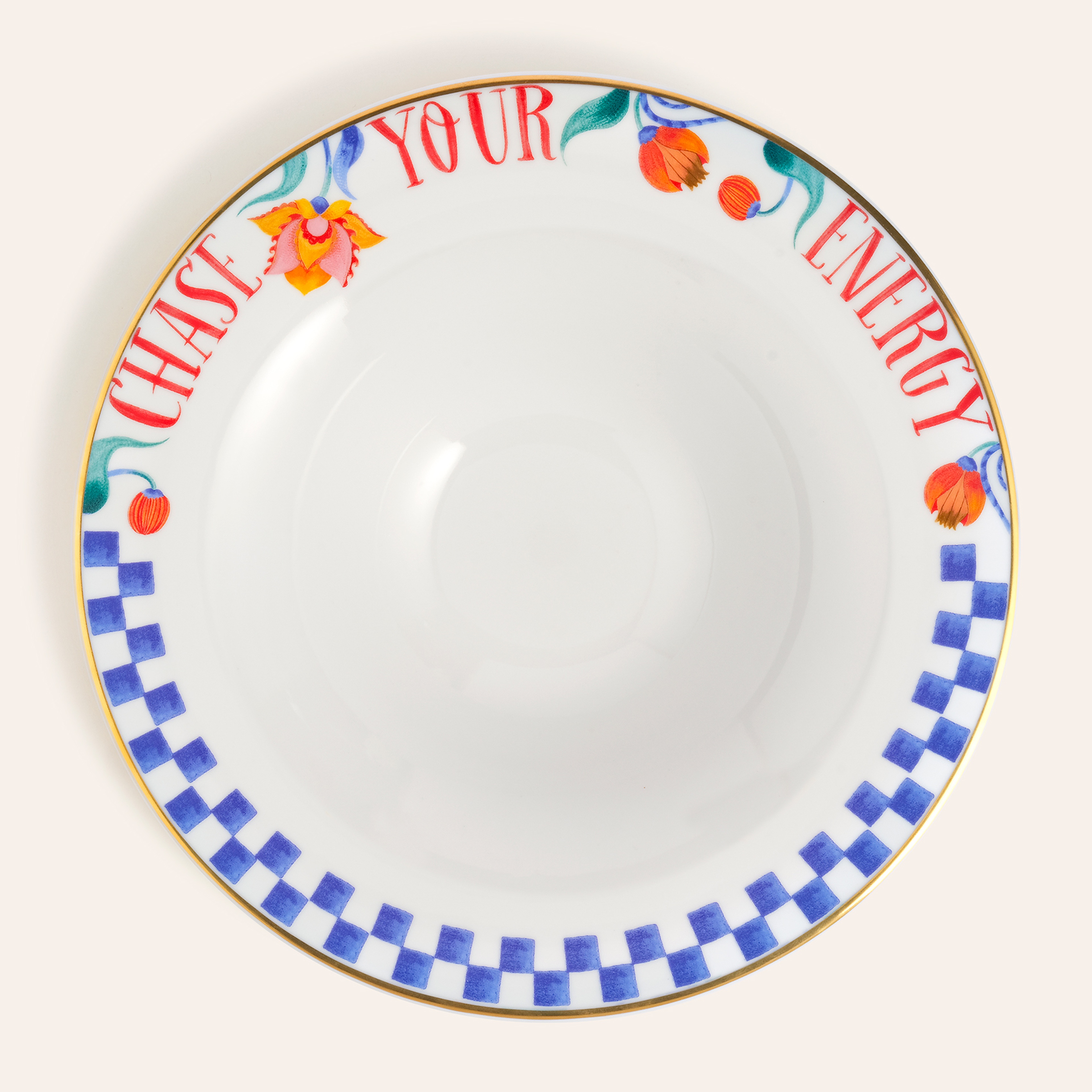 Lublın Porselen Makarna Tabağı 30x30x6.5 Cm Mavi-turuncu