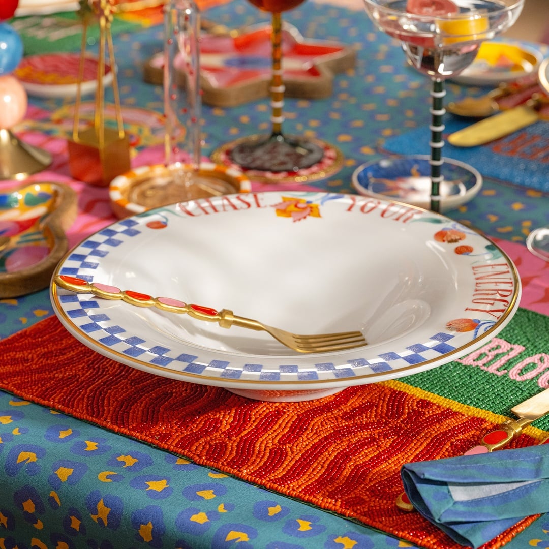 Lublın Porselen Makarna Tabağı 30x30x6.5 Cm Mavi-turuncu