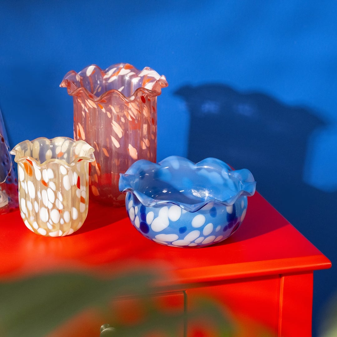 Aravalı Cam Dekoratif Kase 8x8x18 Cm Mavi - Beyaz